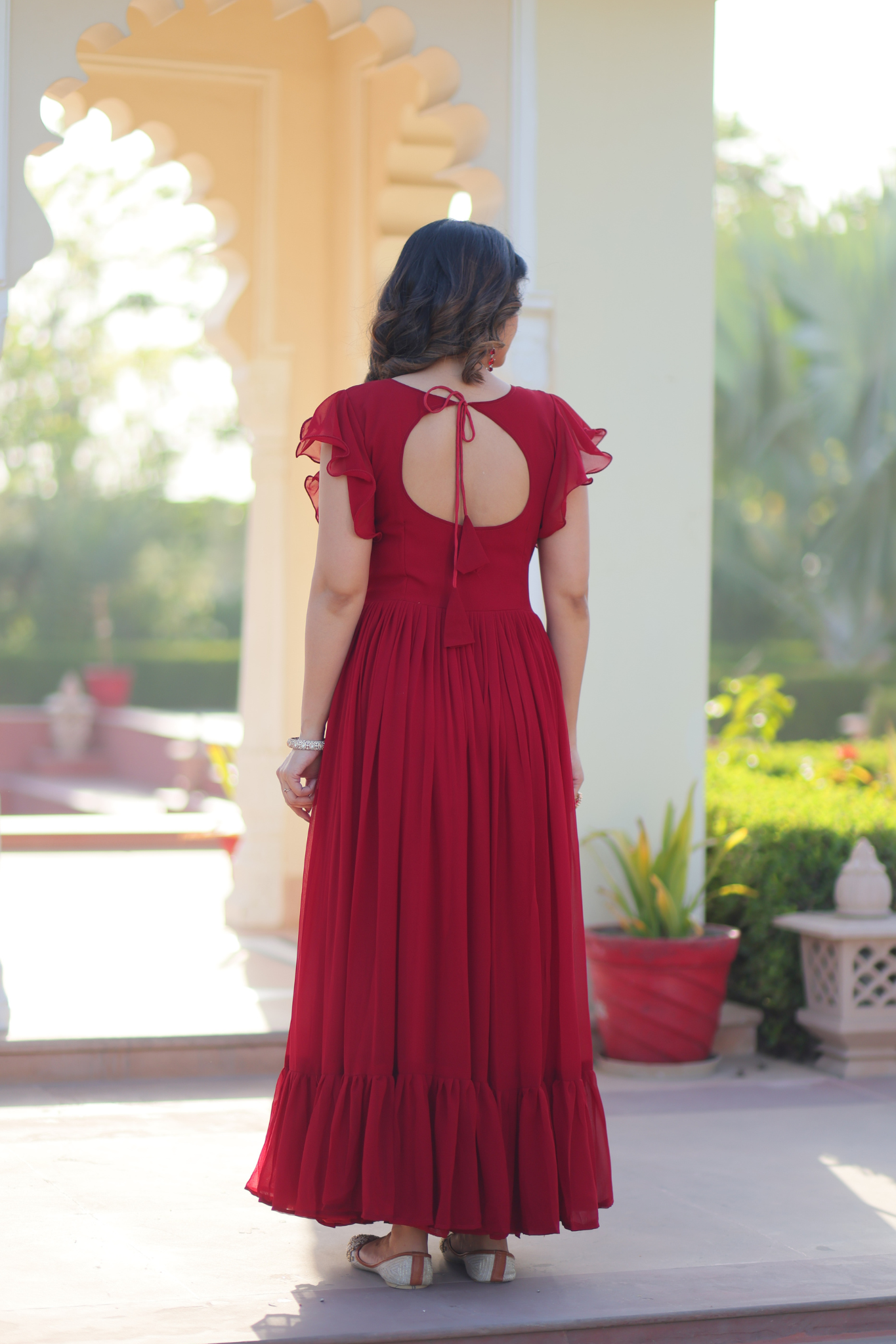 Women's Maroon Embroidered Anarkali Gown