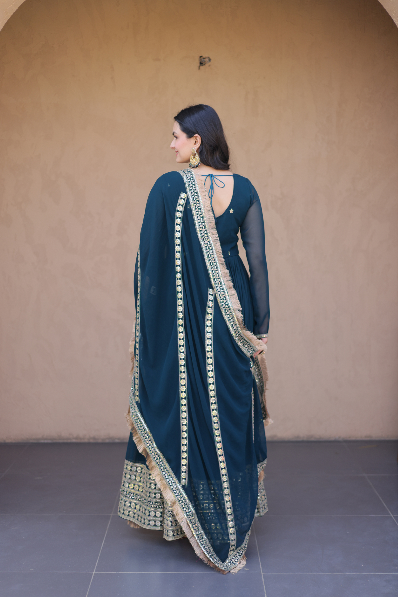 Women's Embroidered Anarkali Gown with Dupatta