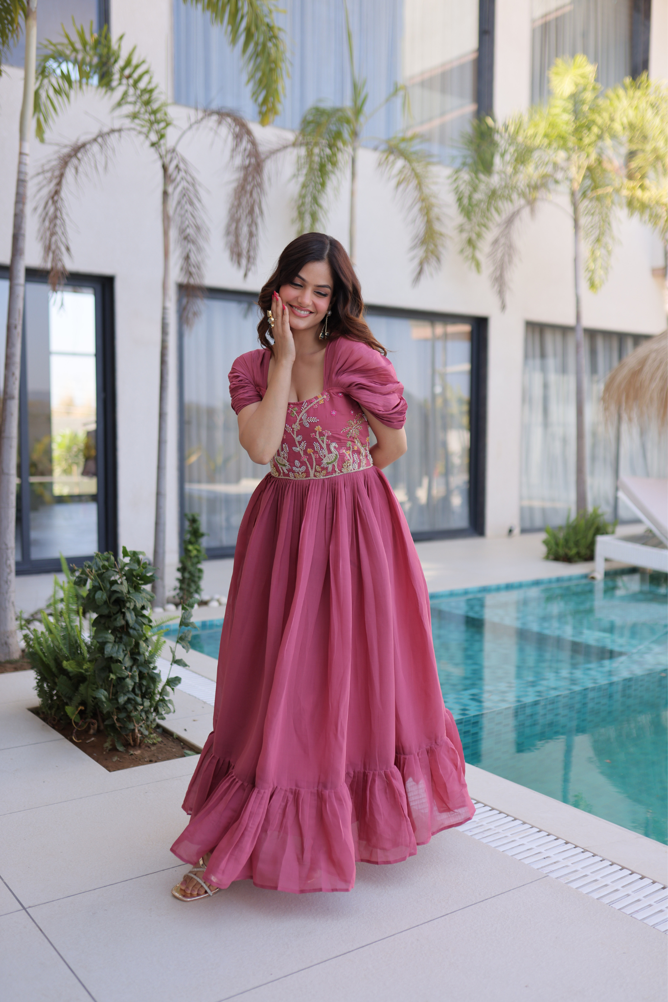 Women's Premium Embroidered Georgette Anarkali Gown with Flared Hem