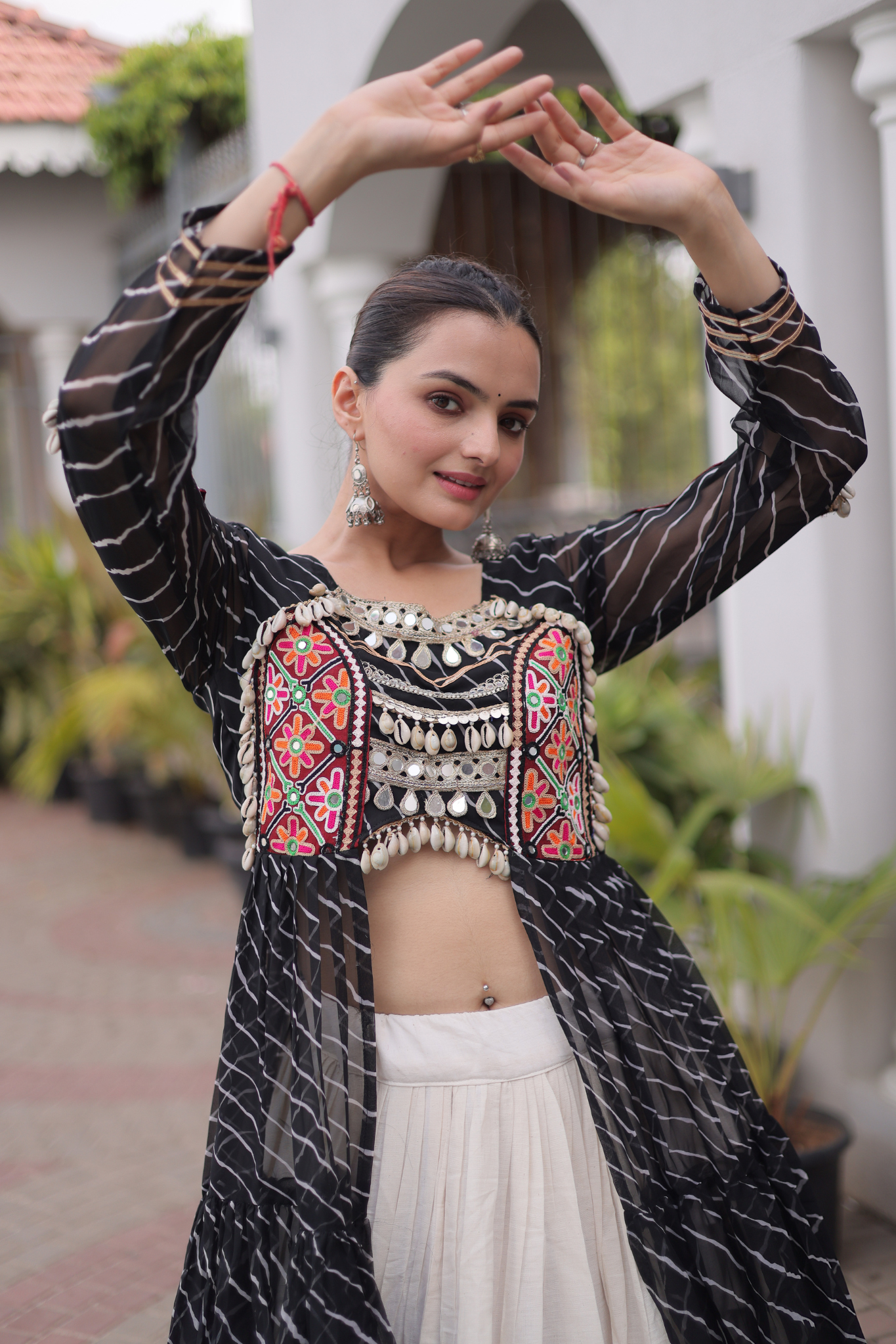 Women's Designer Mirror Work Jacket Lehenga Choli Set