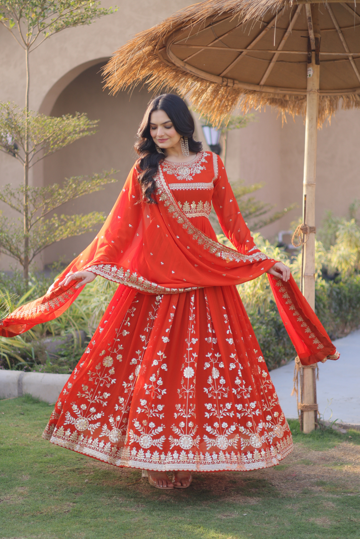 Women's Embroidered Anarkali Gown Set with Dupatta