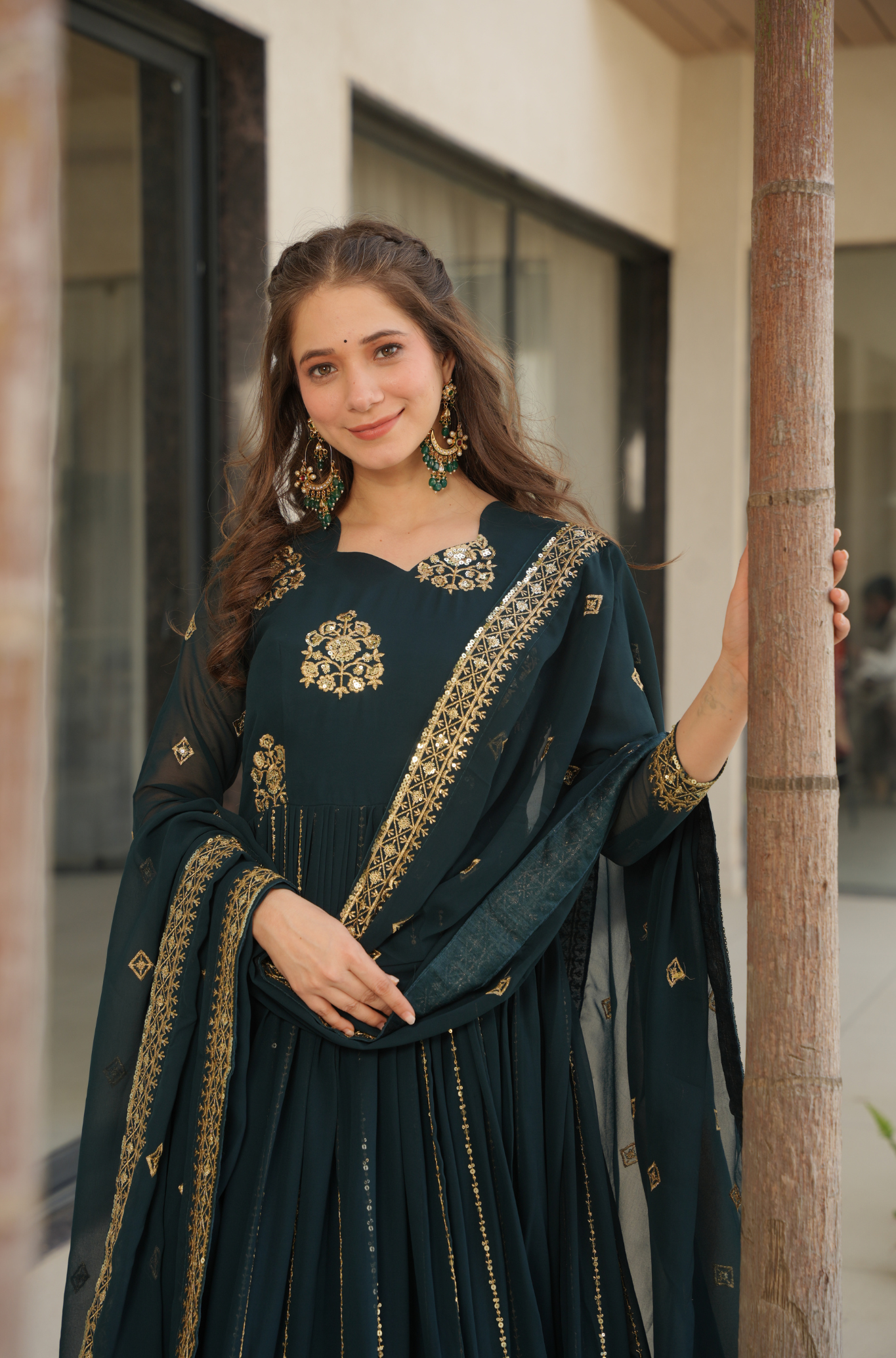 Women's Embroidered Anarkali Gown with Dupatta