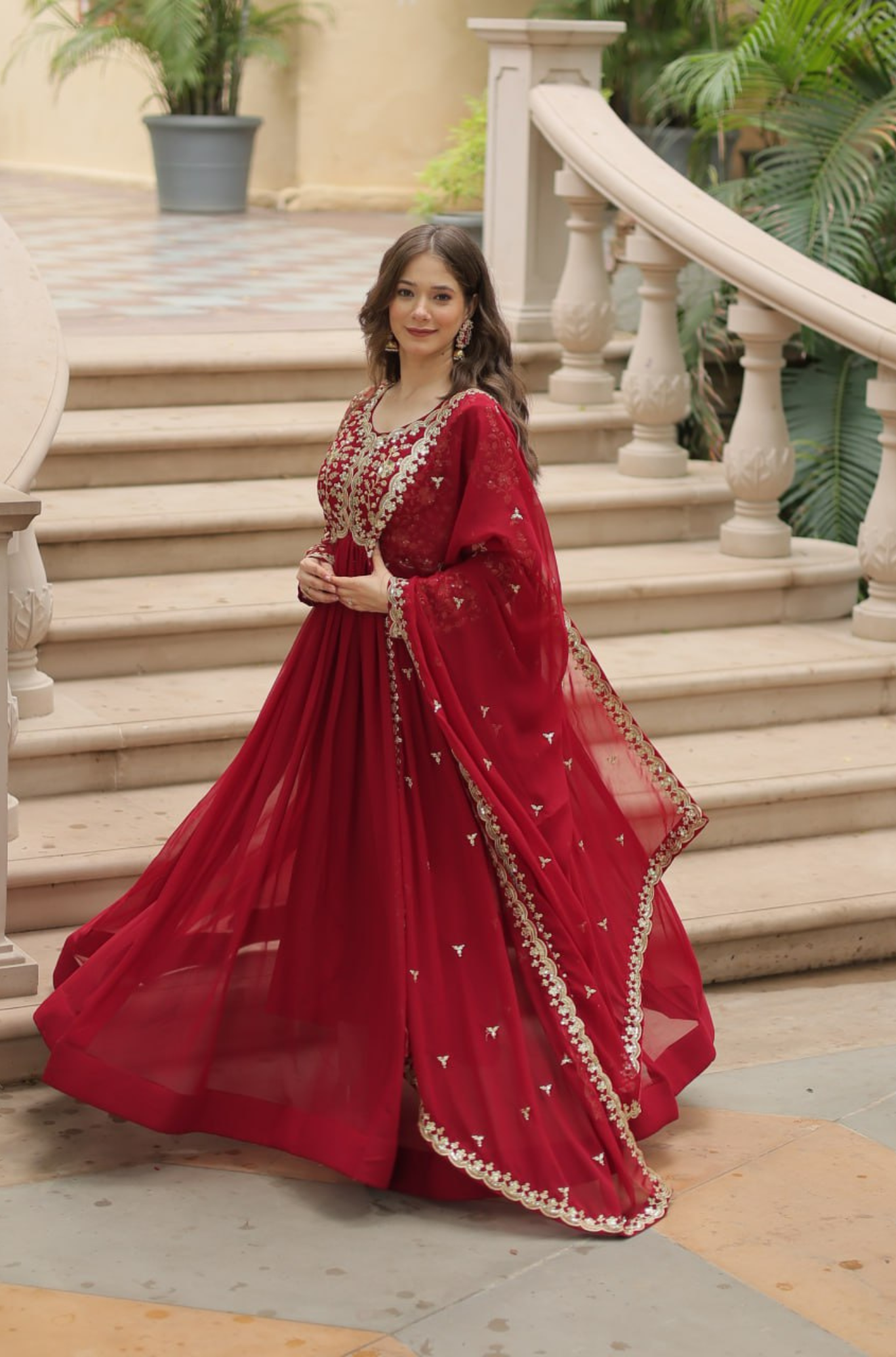 Women's Embroidered Anarkali Gown with Dupatta