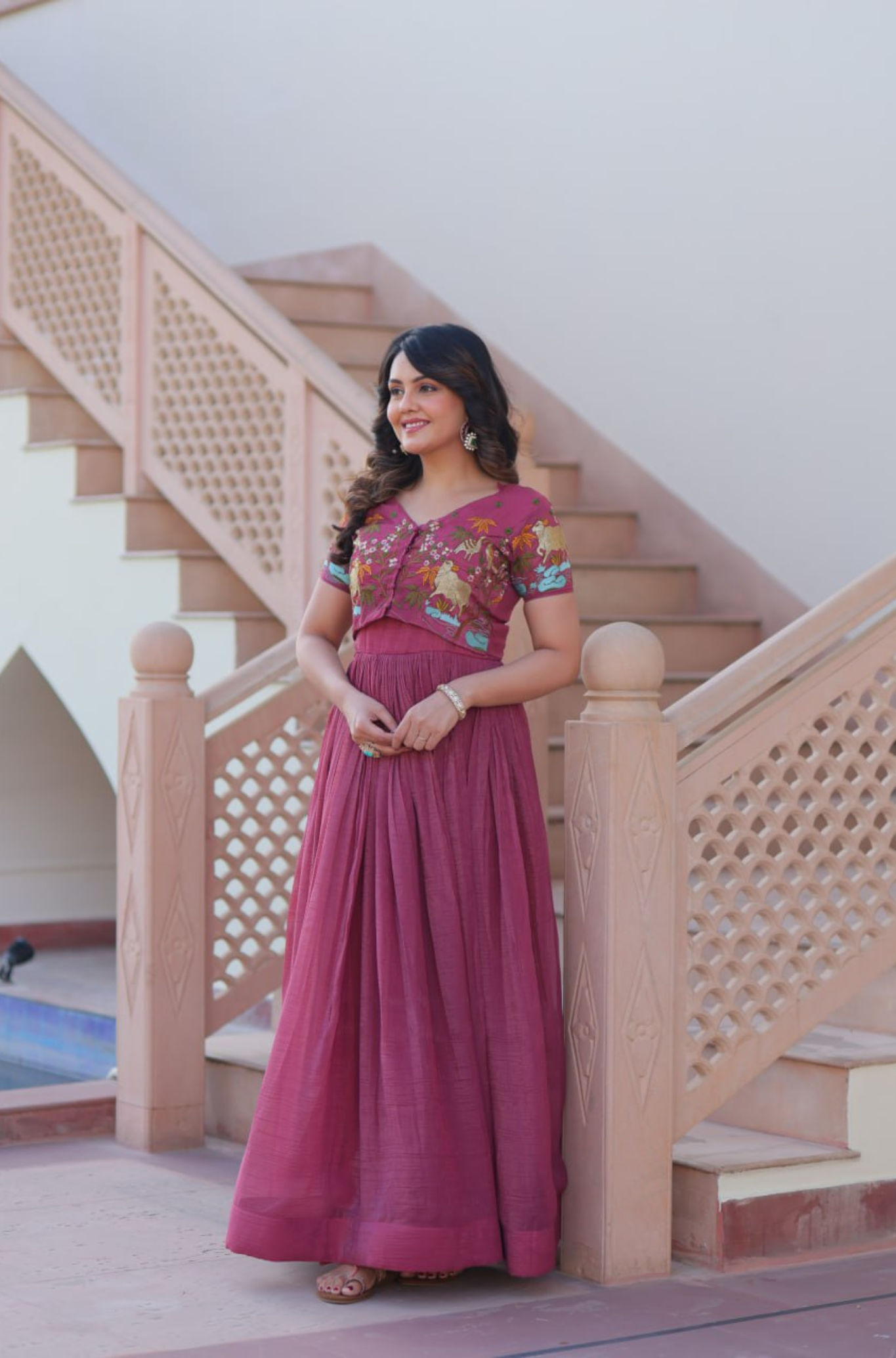 Women’s Floral Embroidered Anarkali Gown Dress