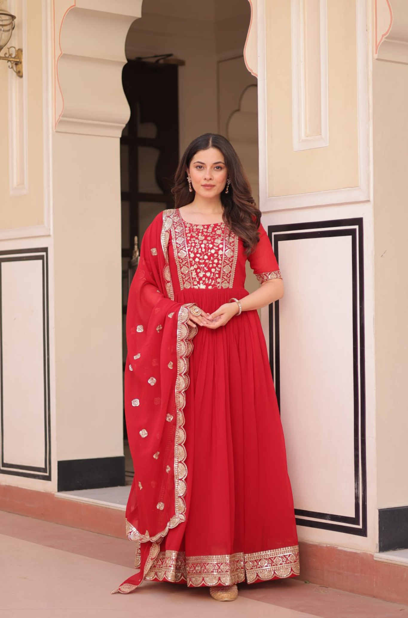 Women's Embroidered Anarkali Gown with Dupatta