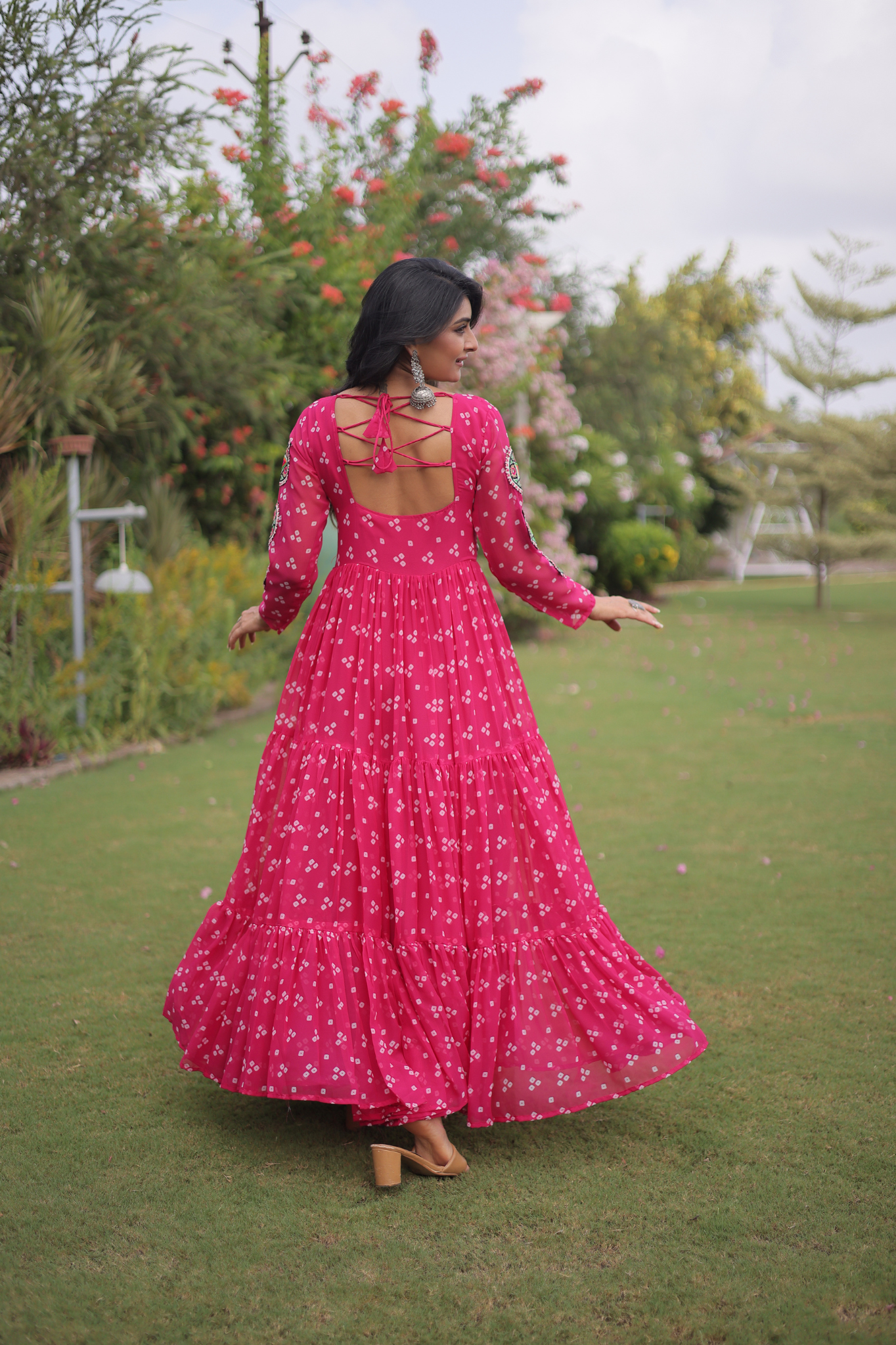 Women's Handcrafted Mirror Work Tiered Anarkali Gown