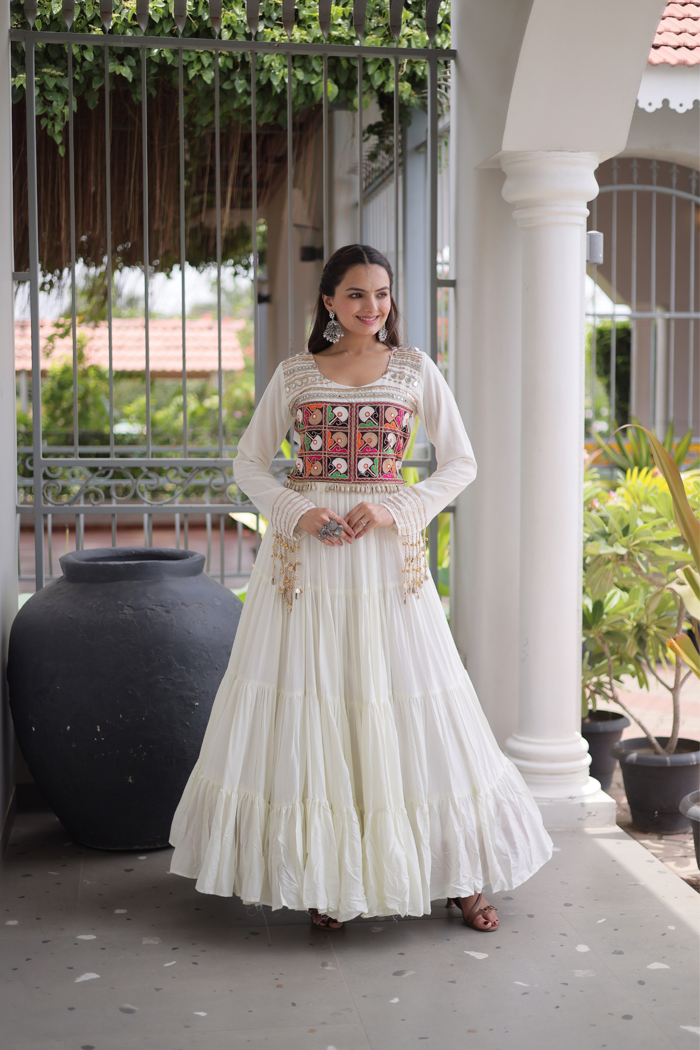 Women's Designer Kutchi Gamthi Embroidered Anarkali Gown