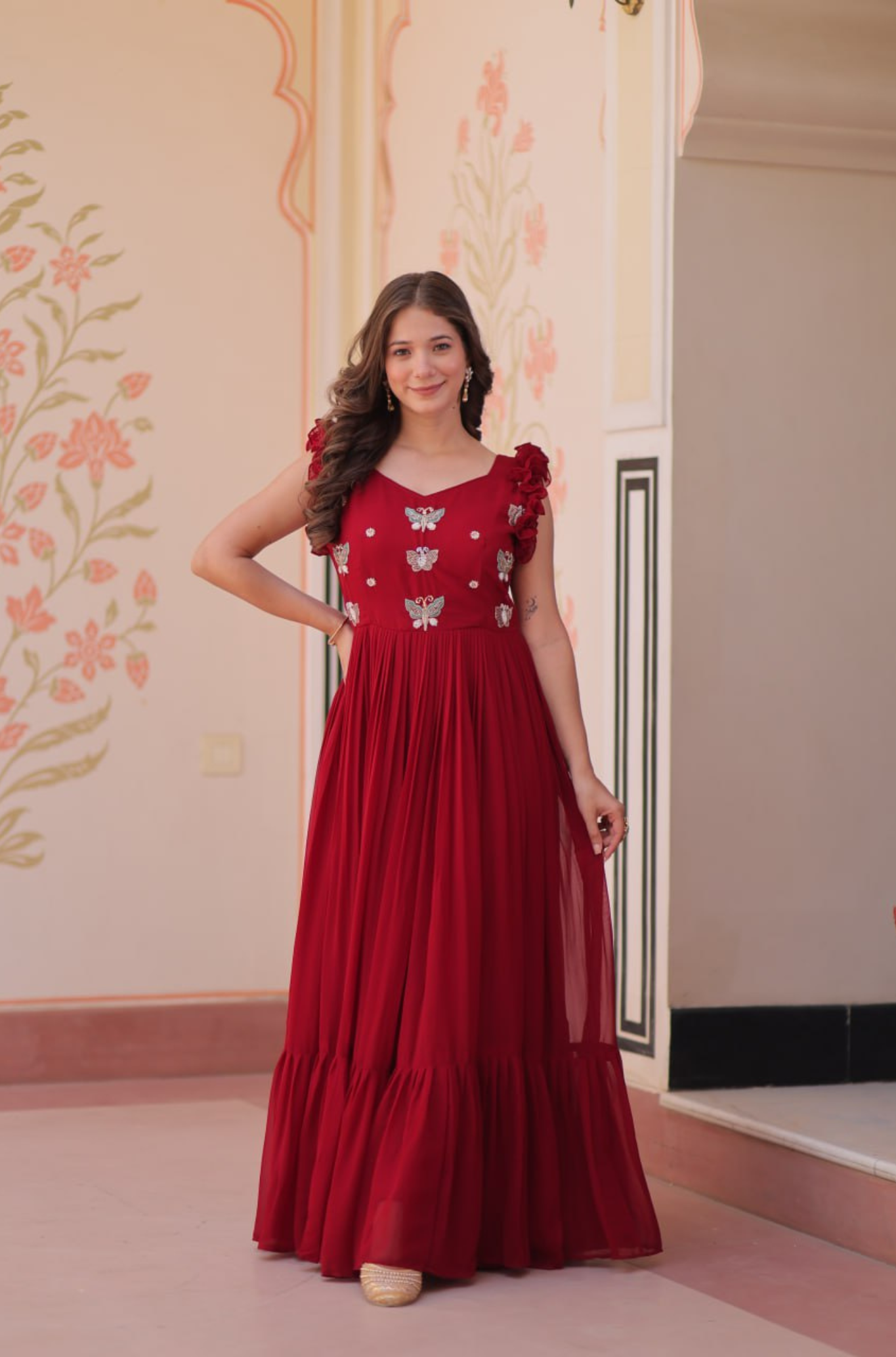 Women’s Elegant Butterfly Embroidered Anarkali Gown Dress