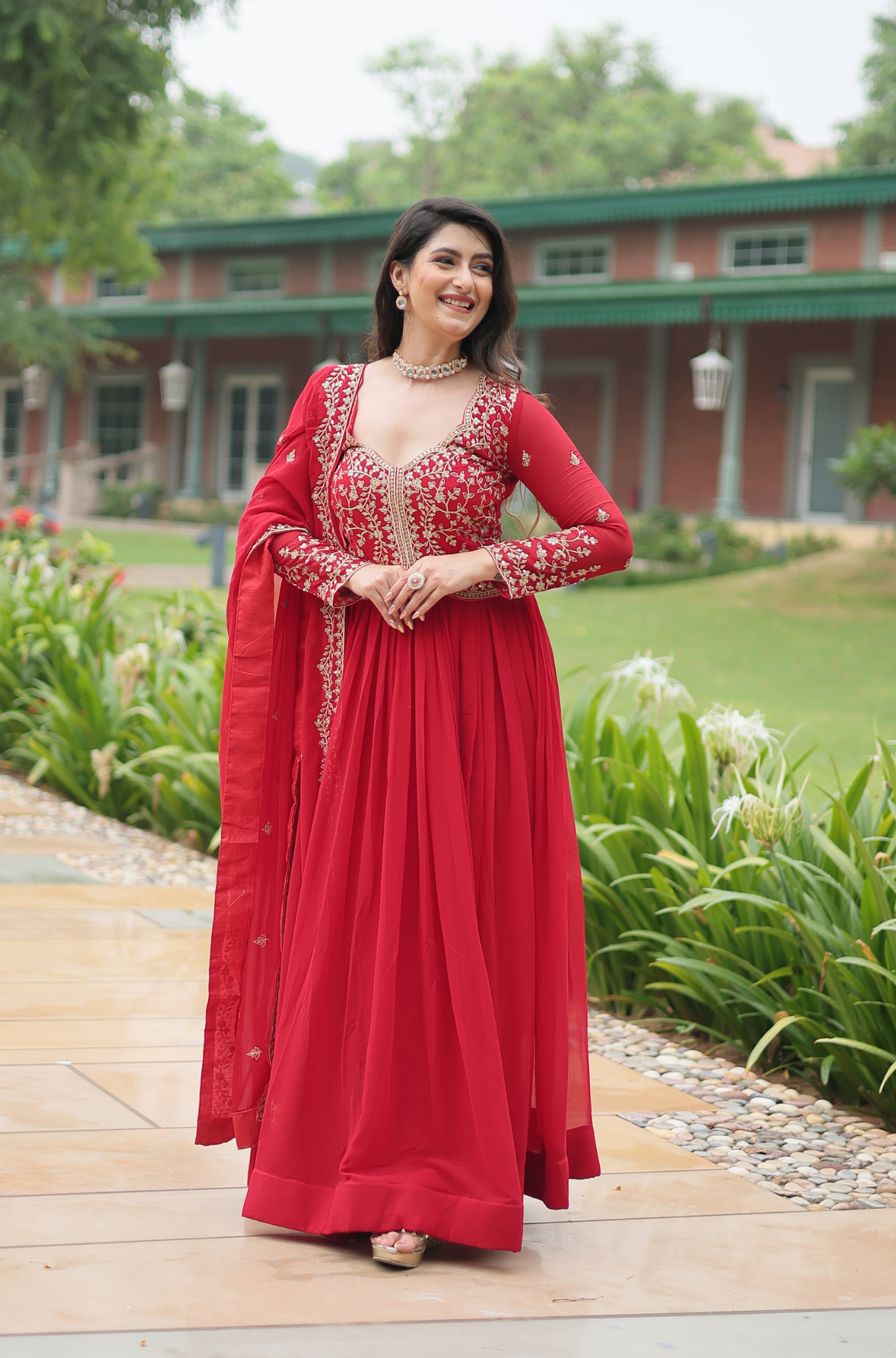 Women Embroidered Anarkali Gown with Dupatta