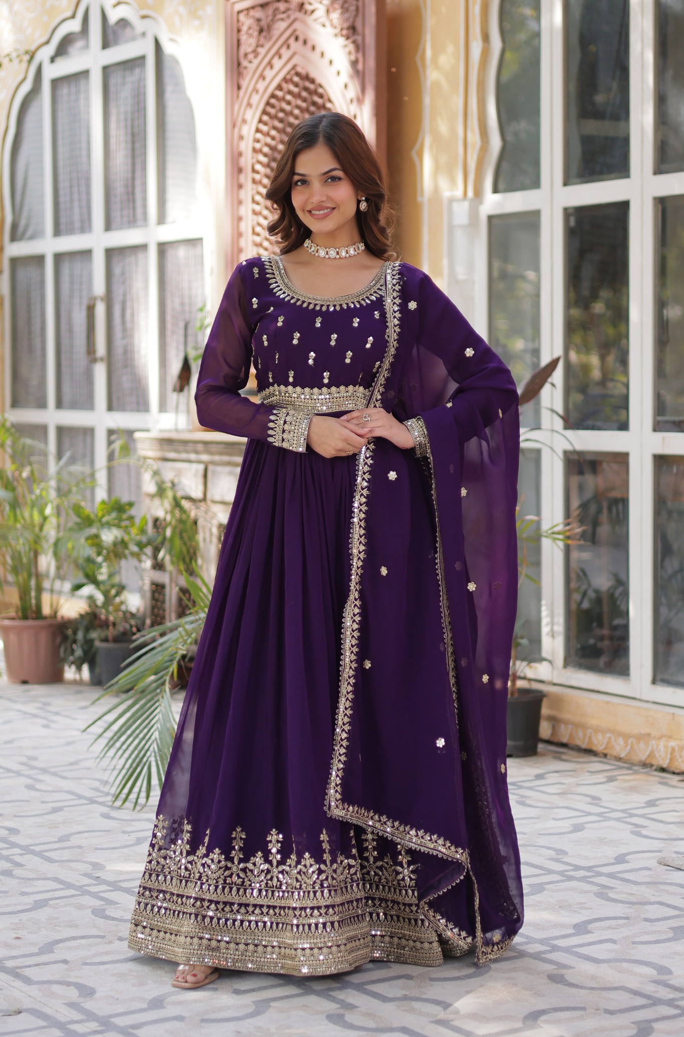 Women Embroidered Anarkali Gown with Dupatta