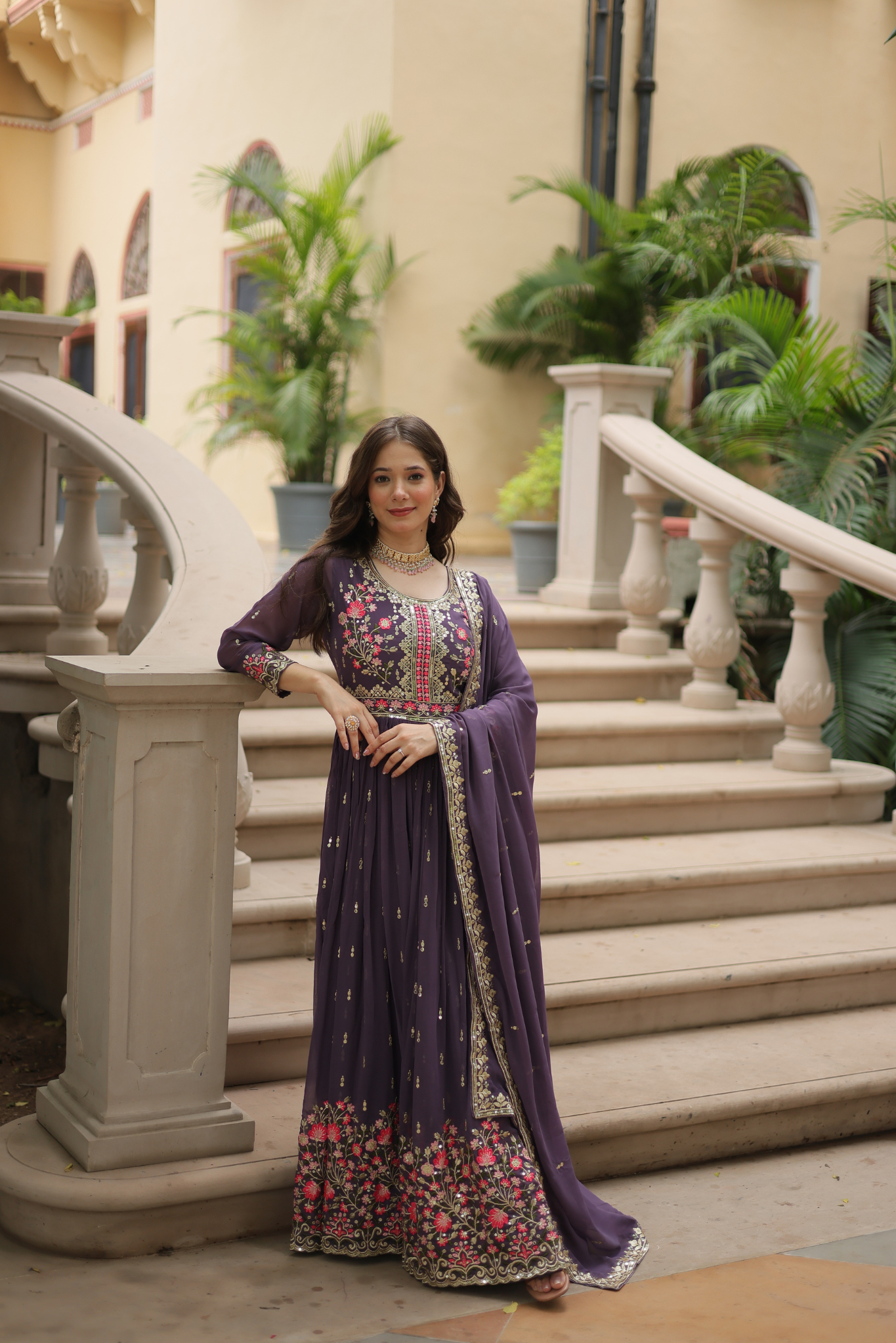 Women's Designer Floral Embroidered Anarkali Gown with Dupatta
