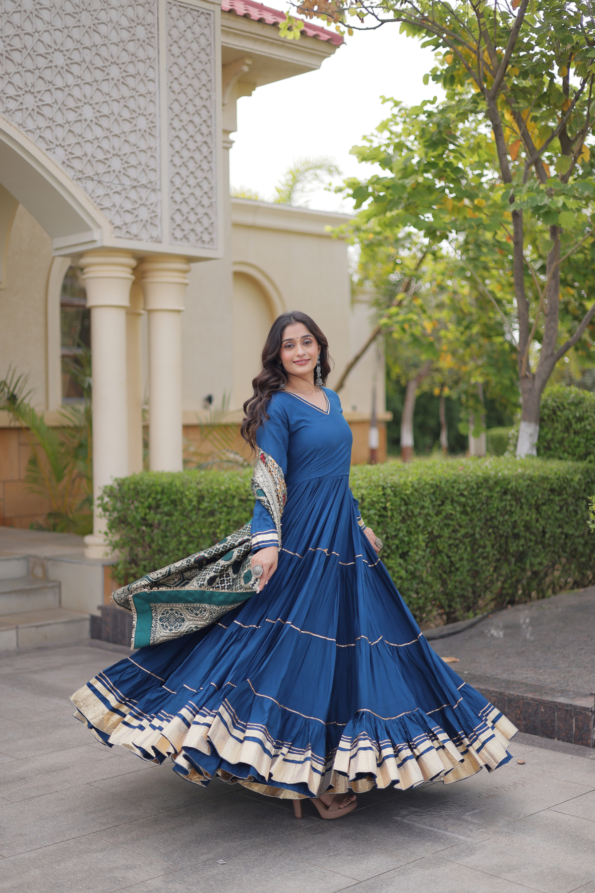 Designer Navratri Anarkali Gown with Traditional Dupatta & Gota Border