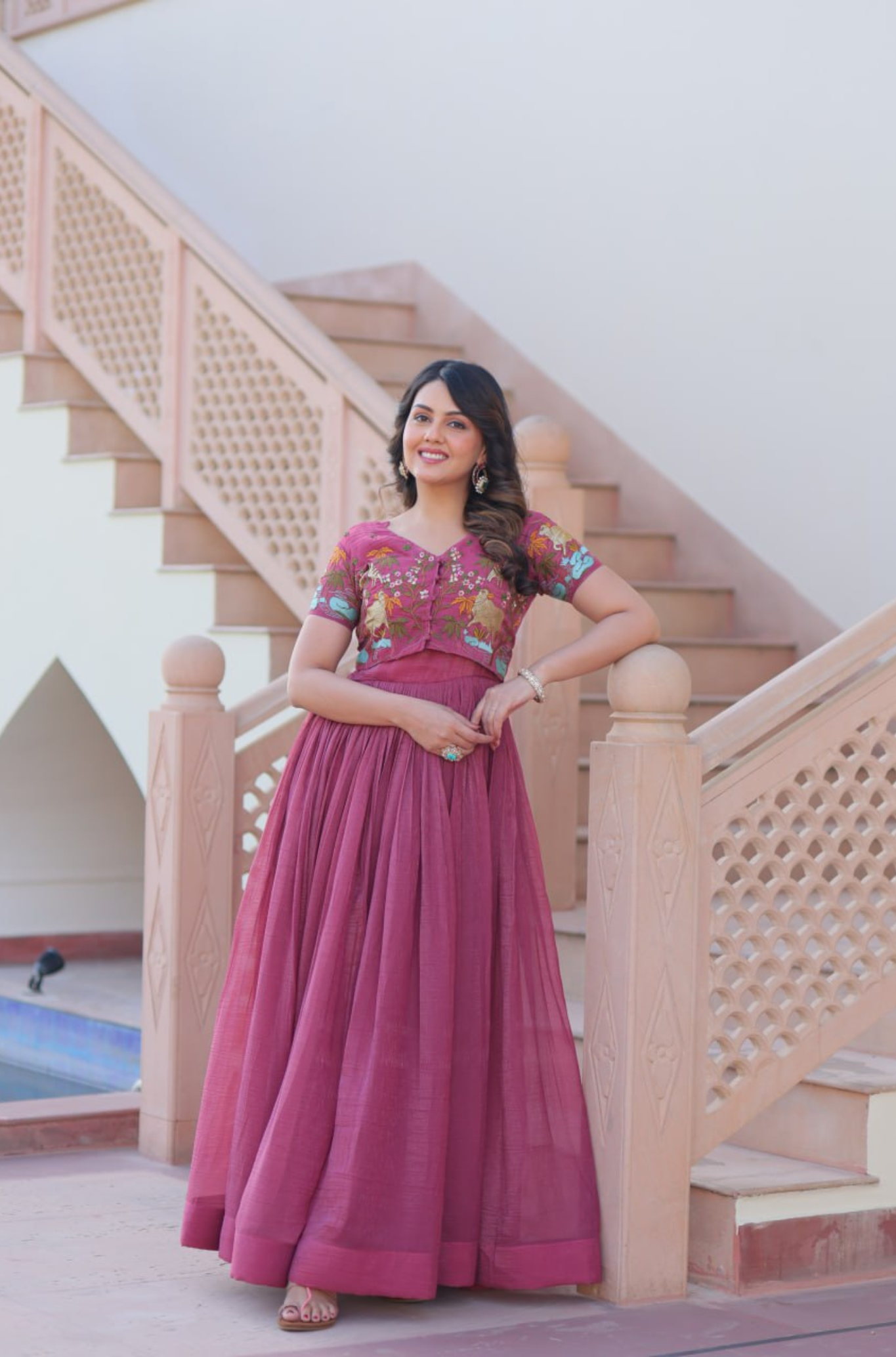 Women’s Floral Embroidered Anarkali Gown Dress