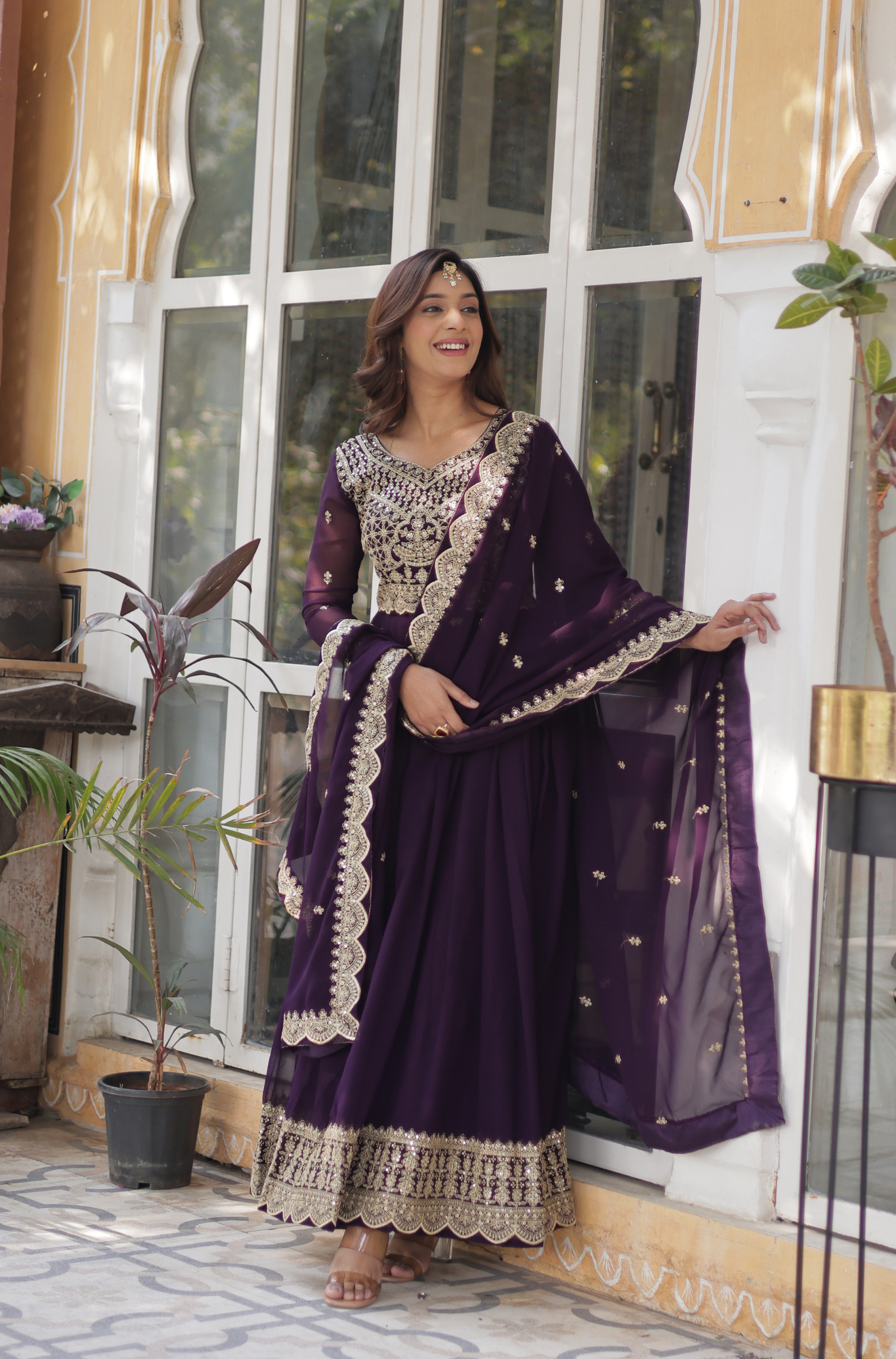Women’s Embroidered Anarkali Gown Set