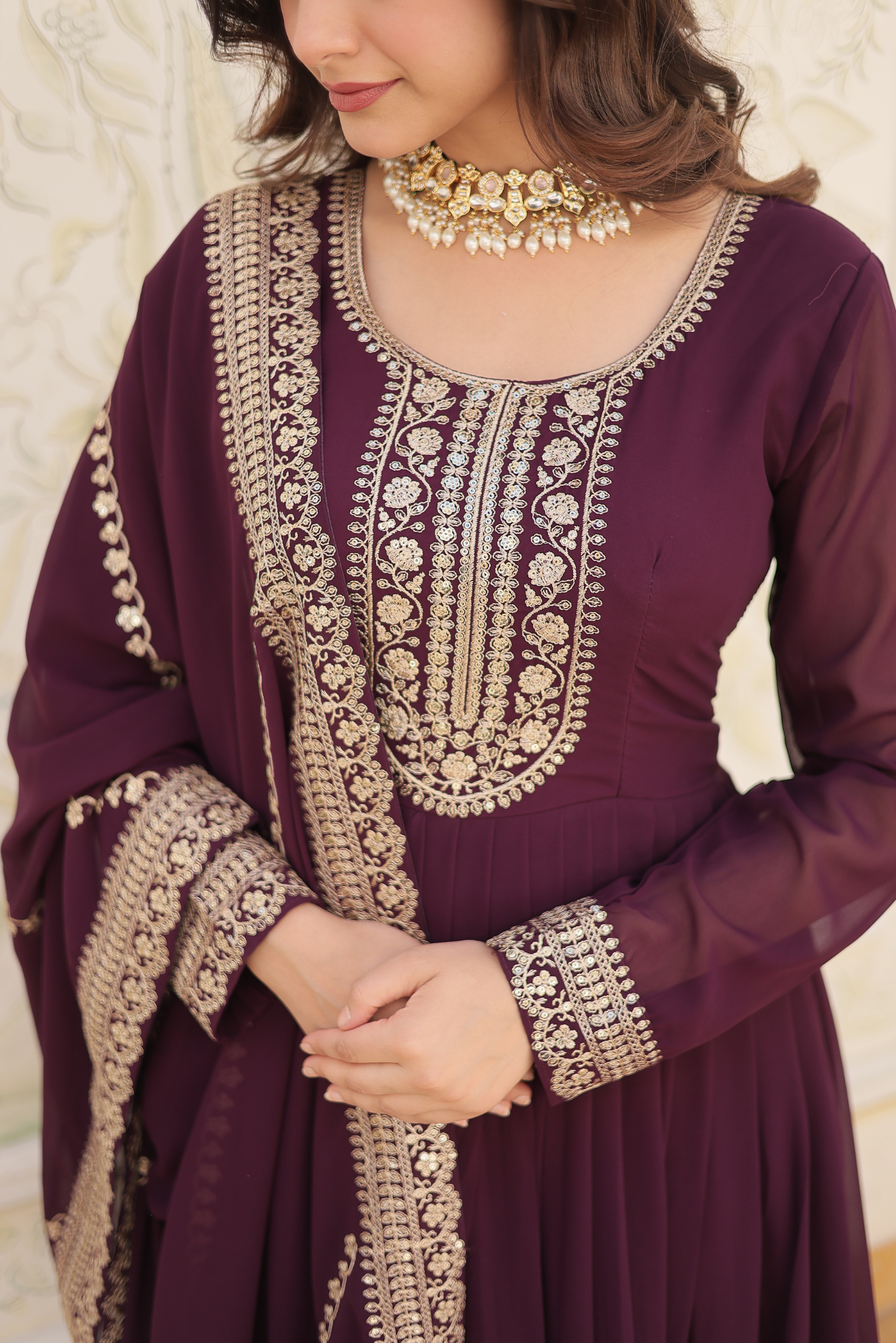 Women's Designer Embroidered Anarkali Gown with Dupatta
