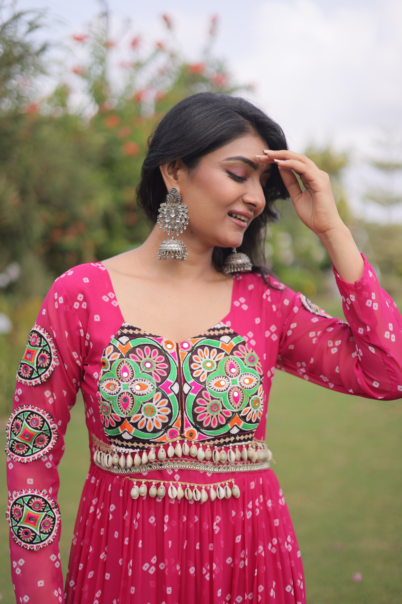Women's Handcrafted Mirror Work Tiered Anarkali Gown