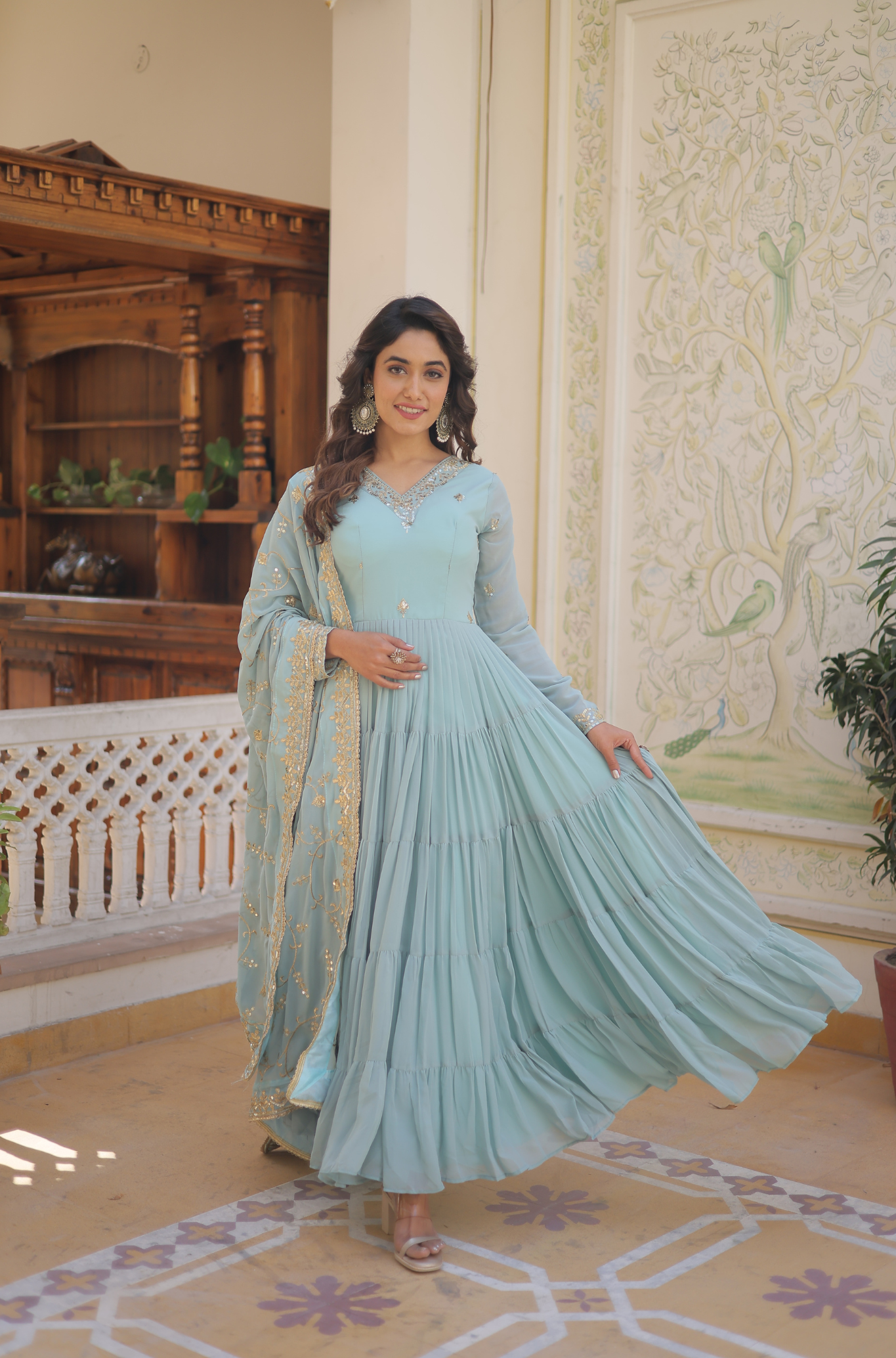 Women Embroidered Anarkali Gown Set with Dupatta