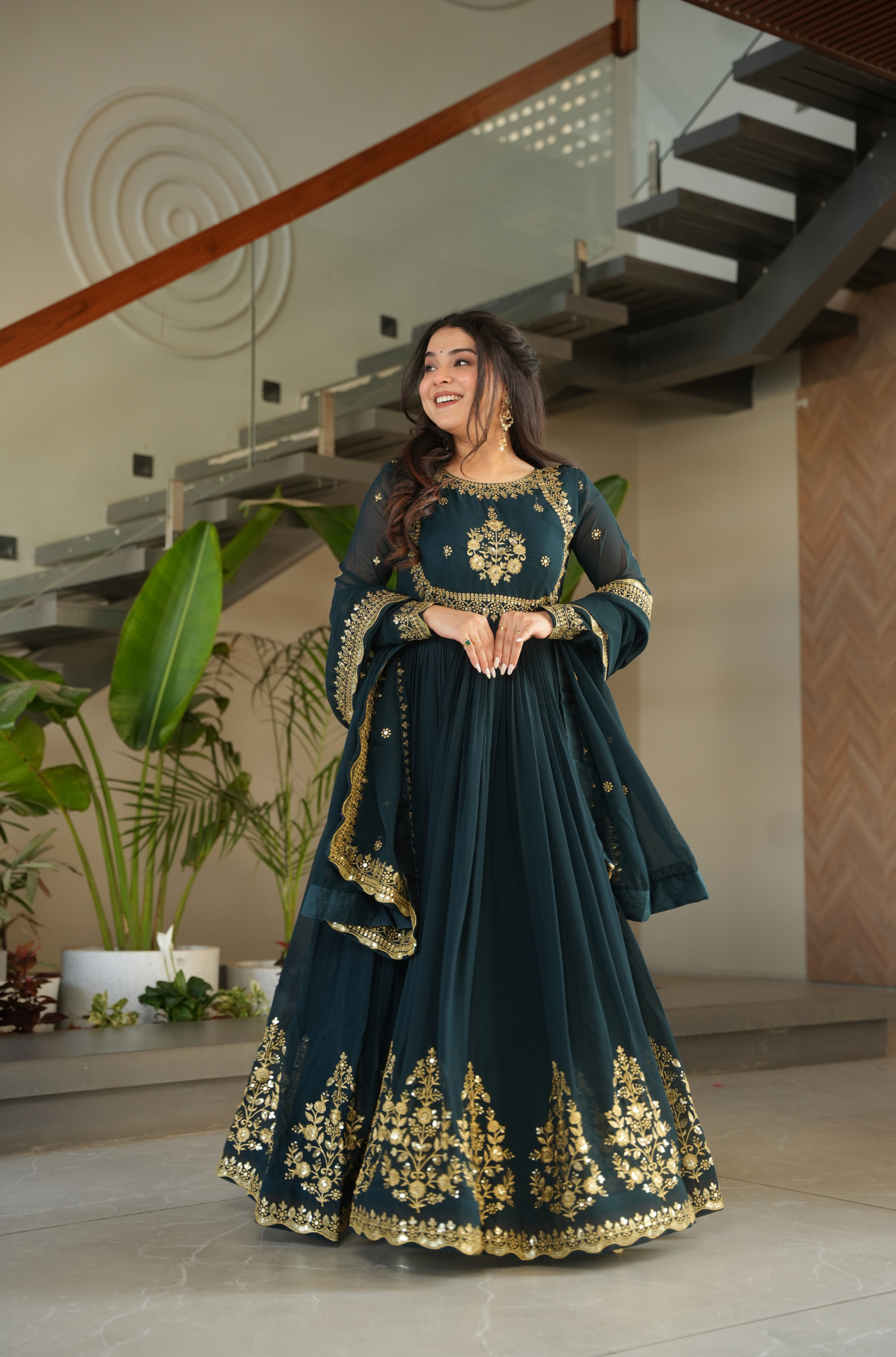 Women Embroidered Anarkali Gown with Dupatta