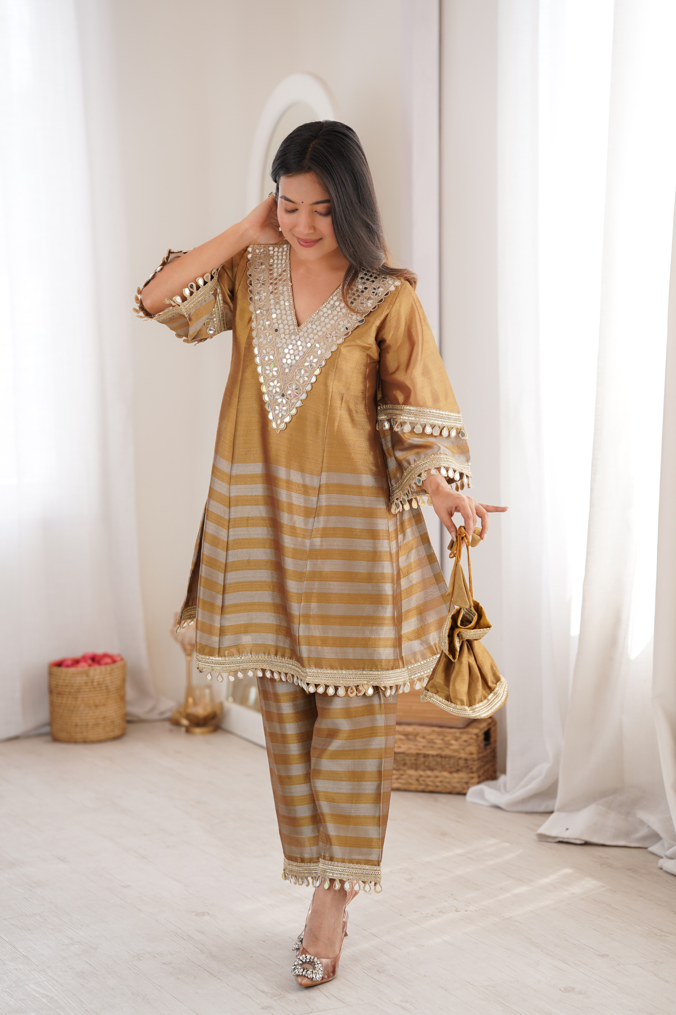 Women Premium Ethnic Co-Ord Set Mirror Work Kurta Pant Set