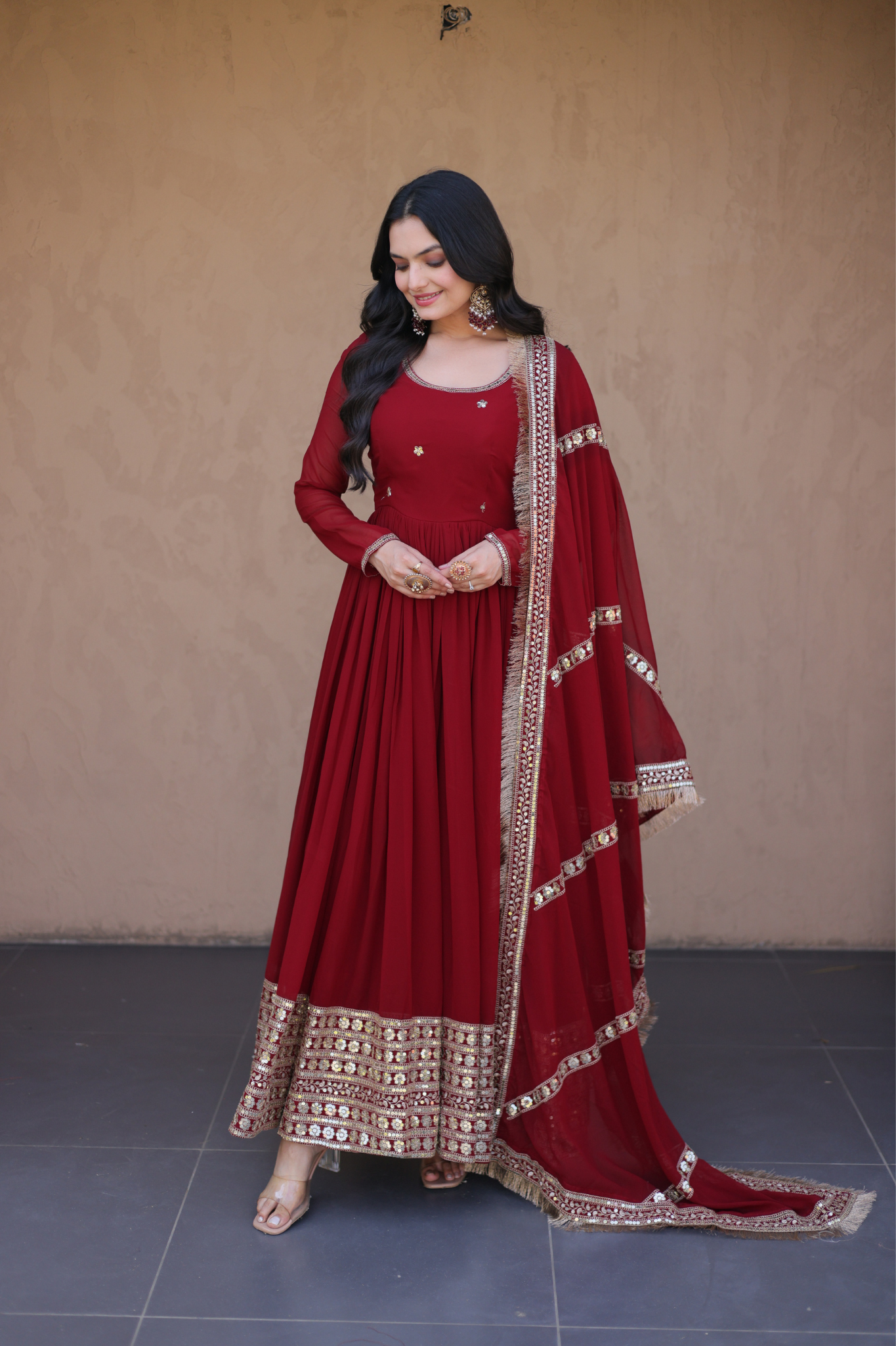 Women's Embroidered Anarkali Gown with Dupatta