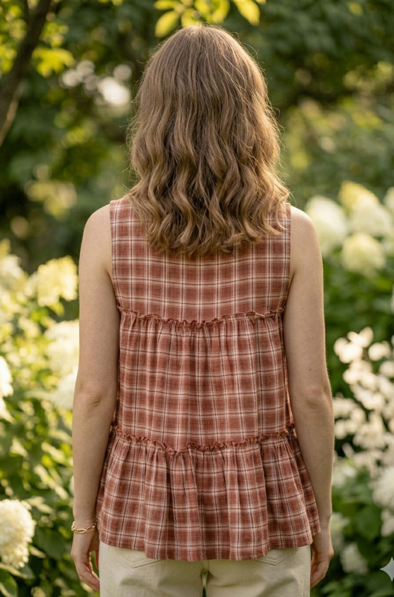 Women Sleeveless Checked Cotton Peplum Top with Straight Pant Co-Ord Set
