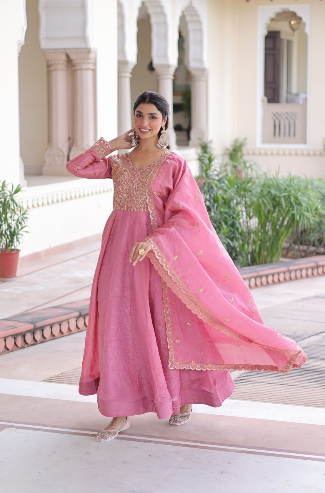 Women's Embroidered Anarkali Gown Set with Dupatta