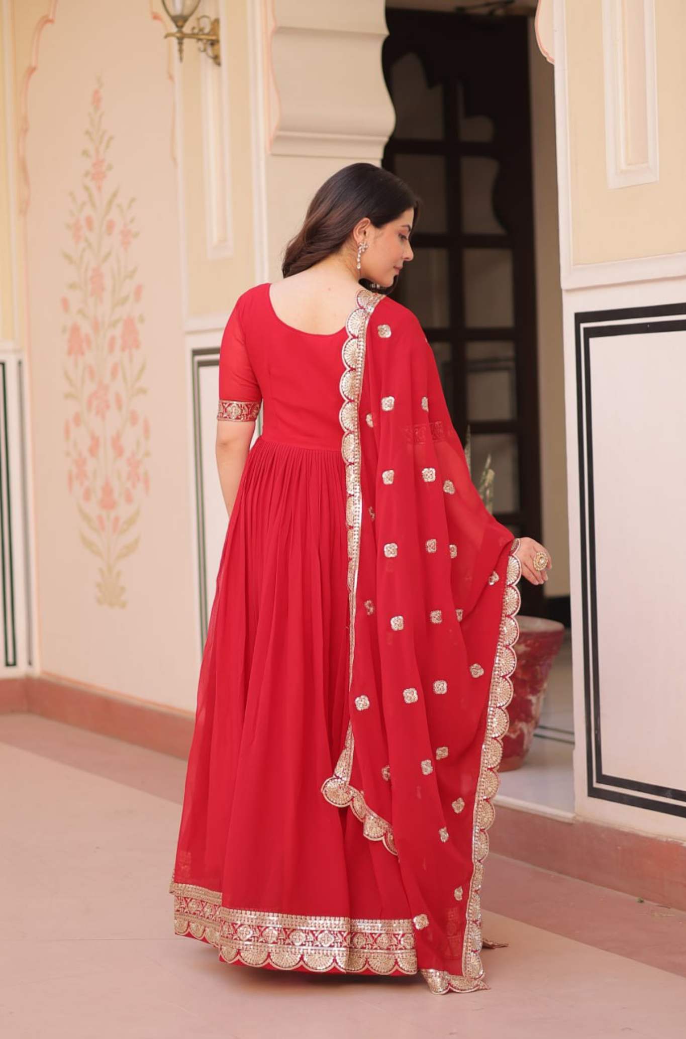 Women's Embroidered Anarkali Gown with Dupatta