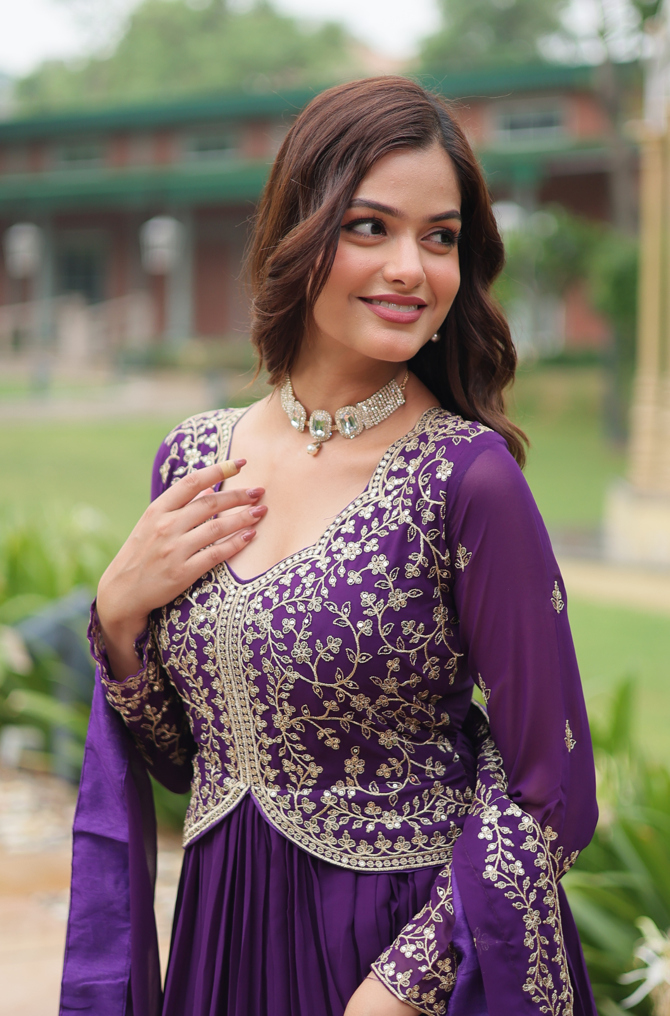 Women Embroidered Anarkali Gown with Dupatta