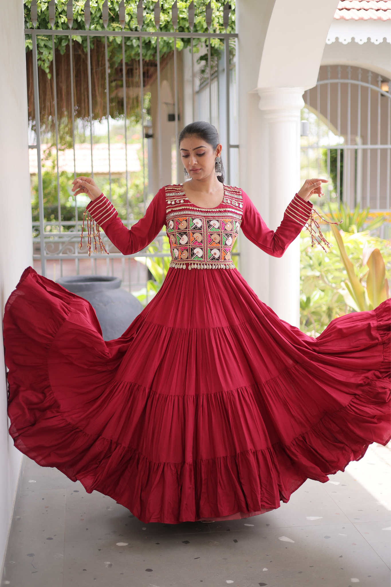 Women's Designer Kutchi Gamthi Embroidered Anarkali Gown