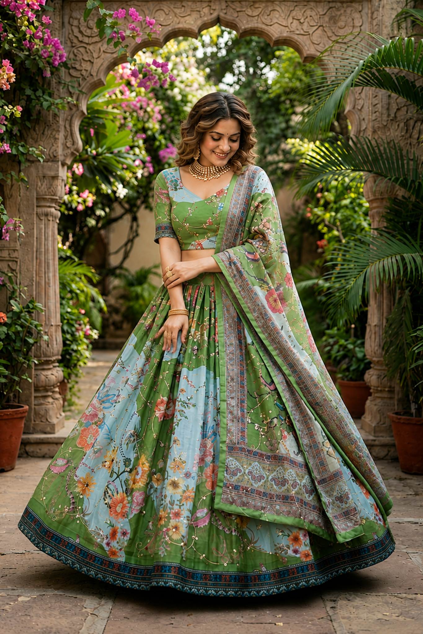 Premium Floral Printed Organza Lehenga Choli with Dupatta