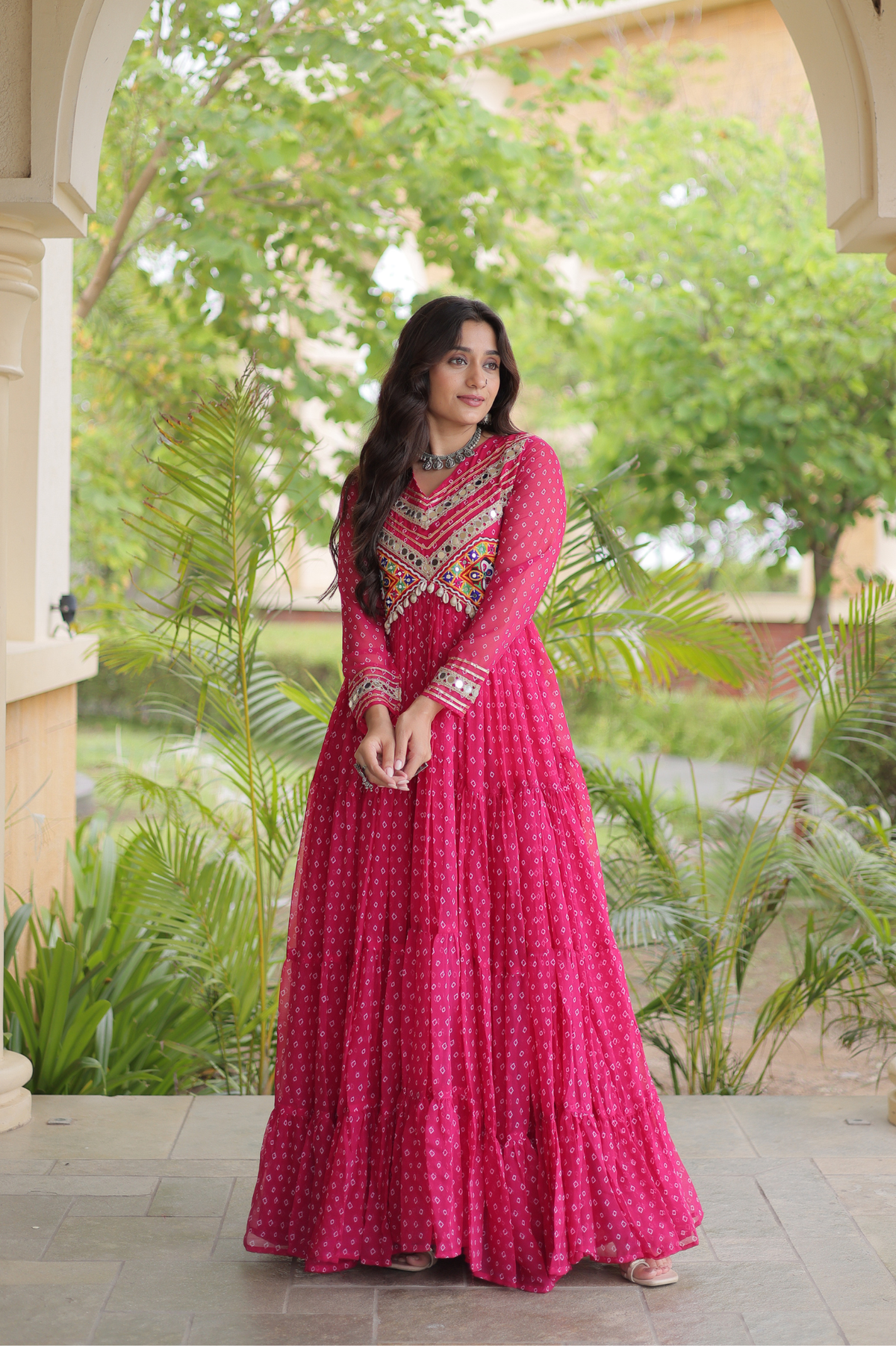 Women’s Designer Anarkali Gown with Embroidered Yoke & Flared Silhouette | Festive Ethnic Wear