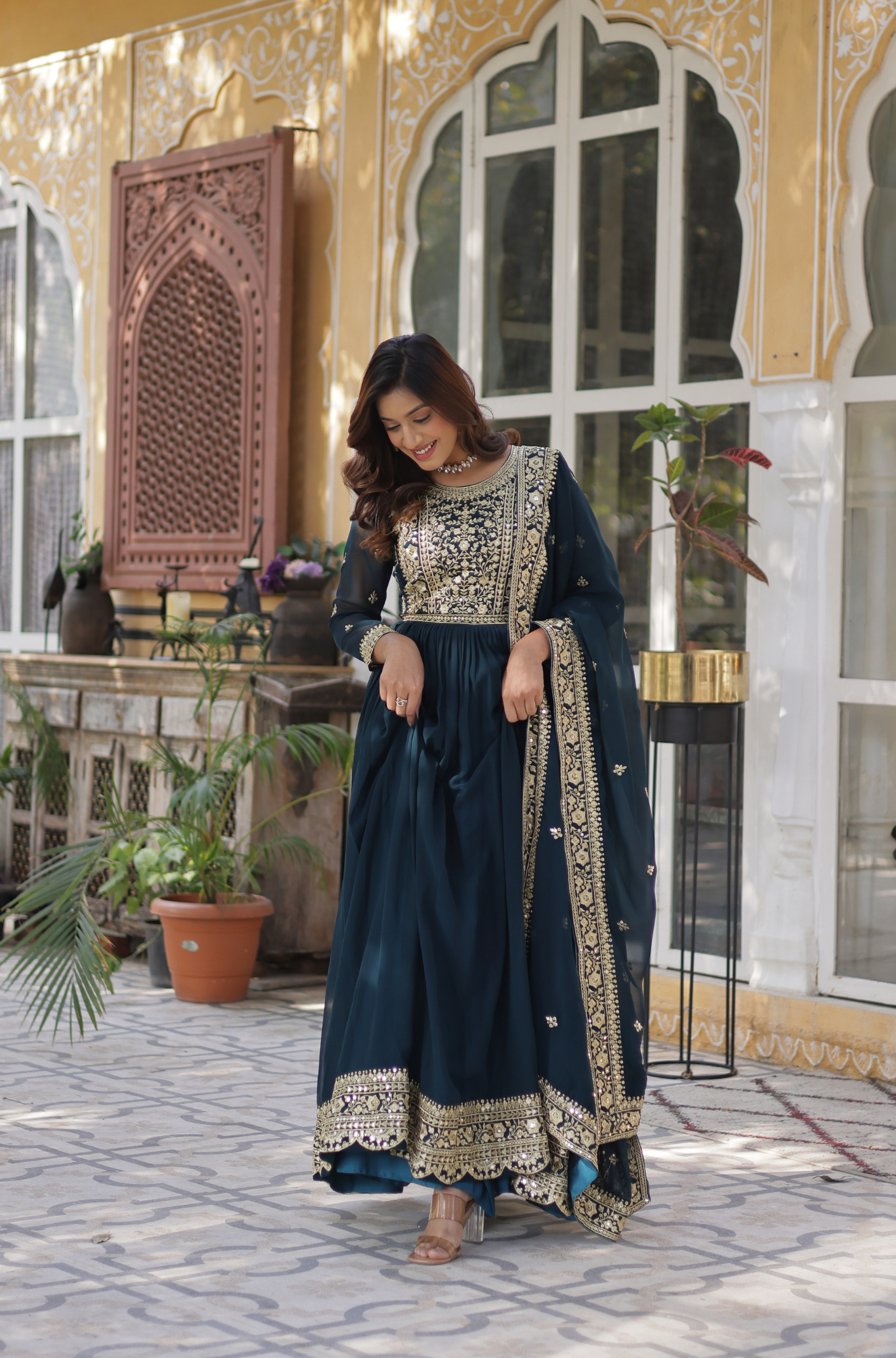 Women Embroidered Anarkali Gown Set with Dupatta