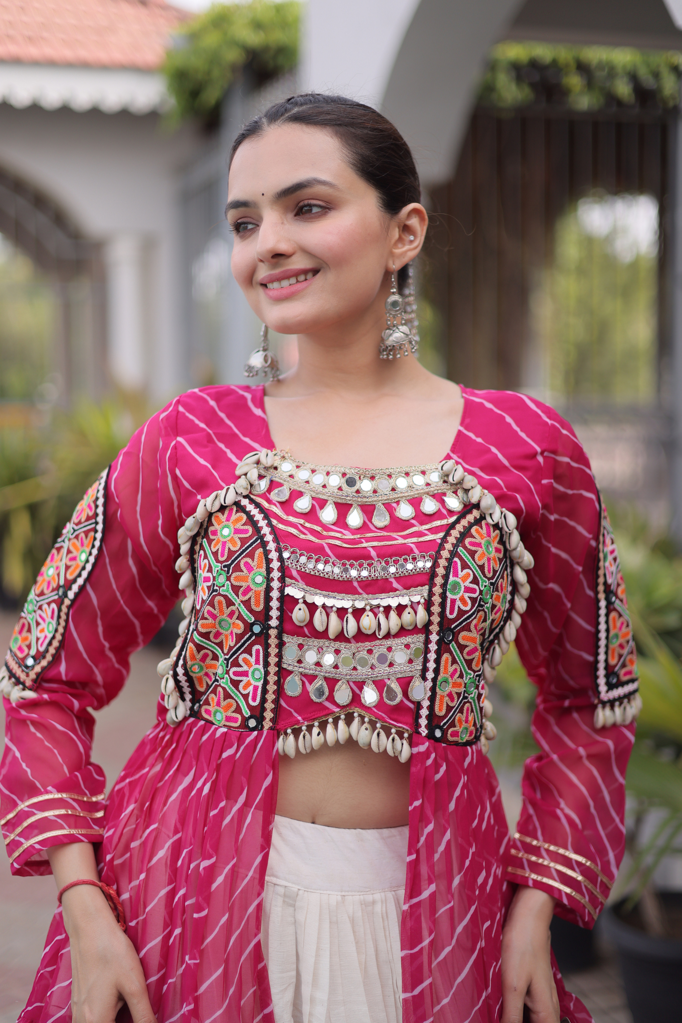 Women's Designer Mirror Work Jacket Lehenga Choli Set
