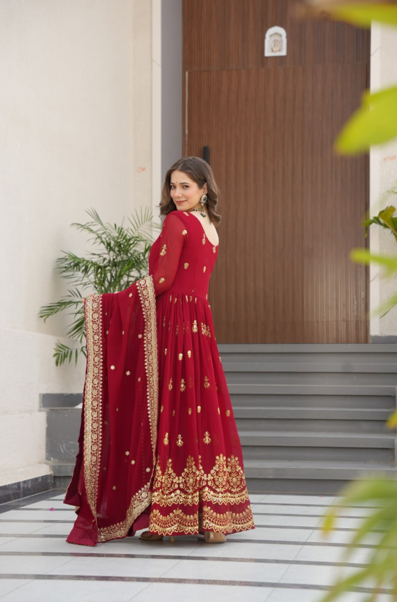 Women's Embroidered Anarkali Gown Set with Dupatta