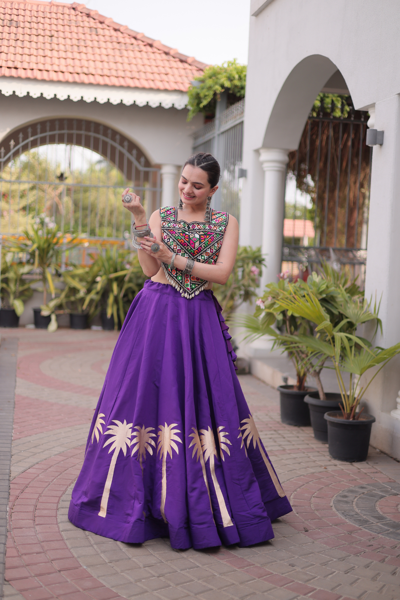Women's Black Embroidered Lehenga Set with Mirror Work Crop Top | Navratri & Festive Wear
