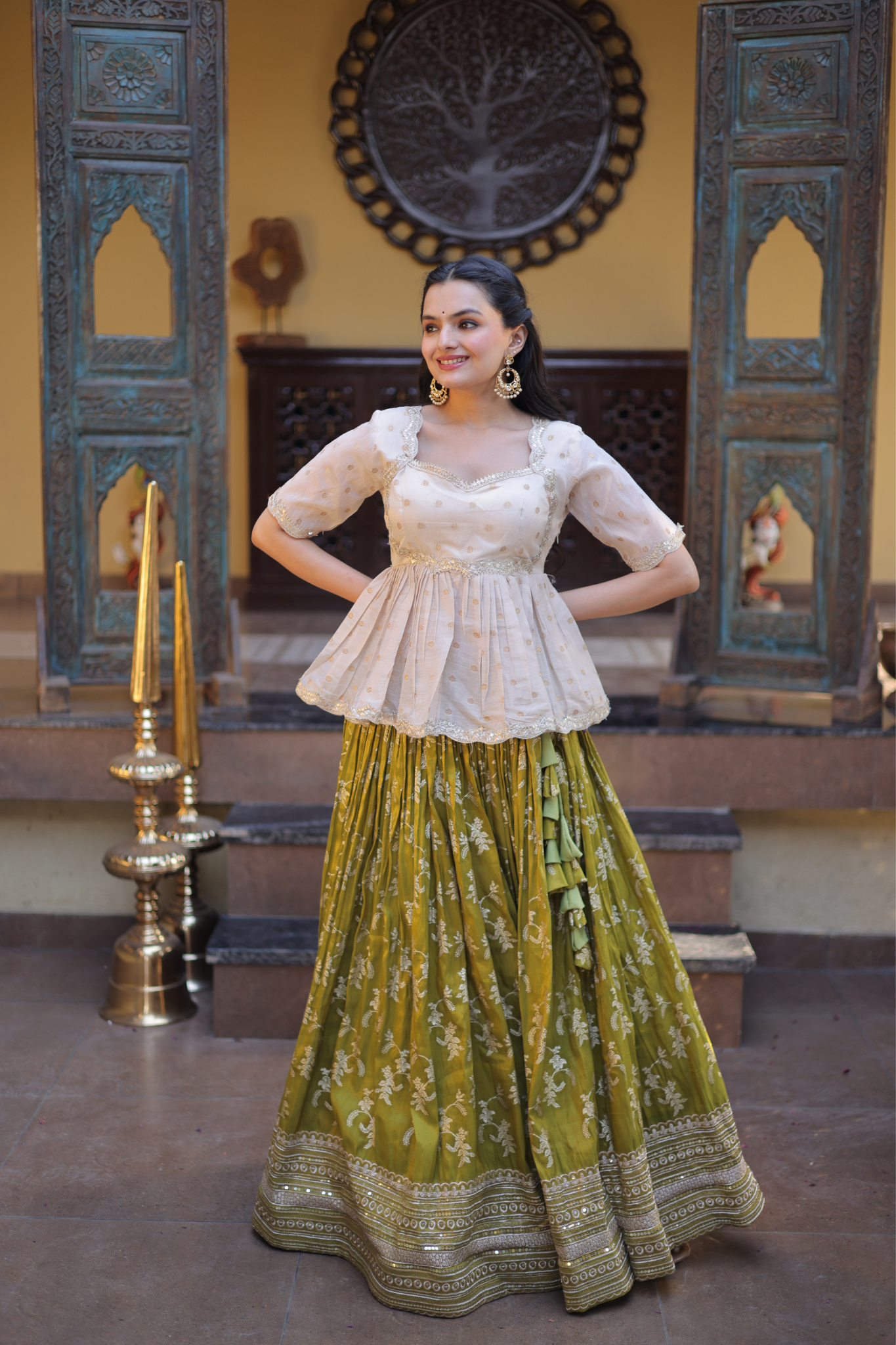 Women's Premium Peplum Top & Embroidered Lehenga Set