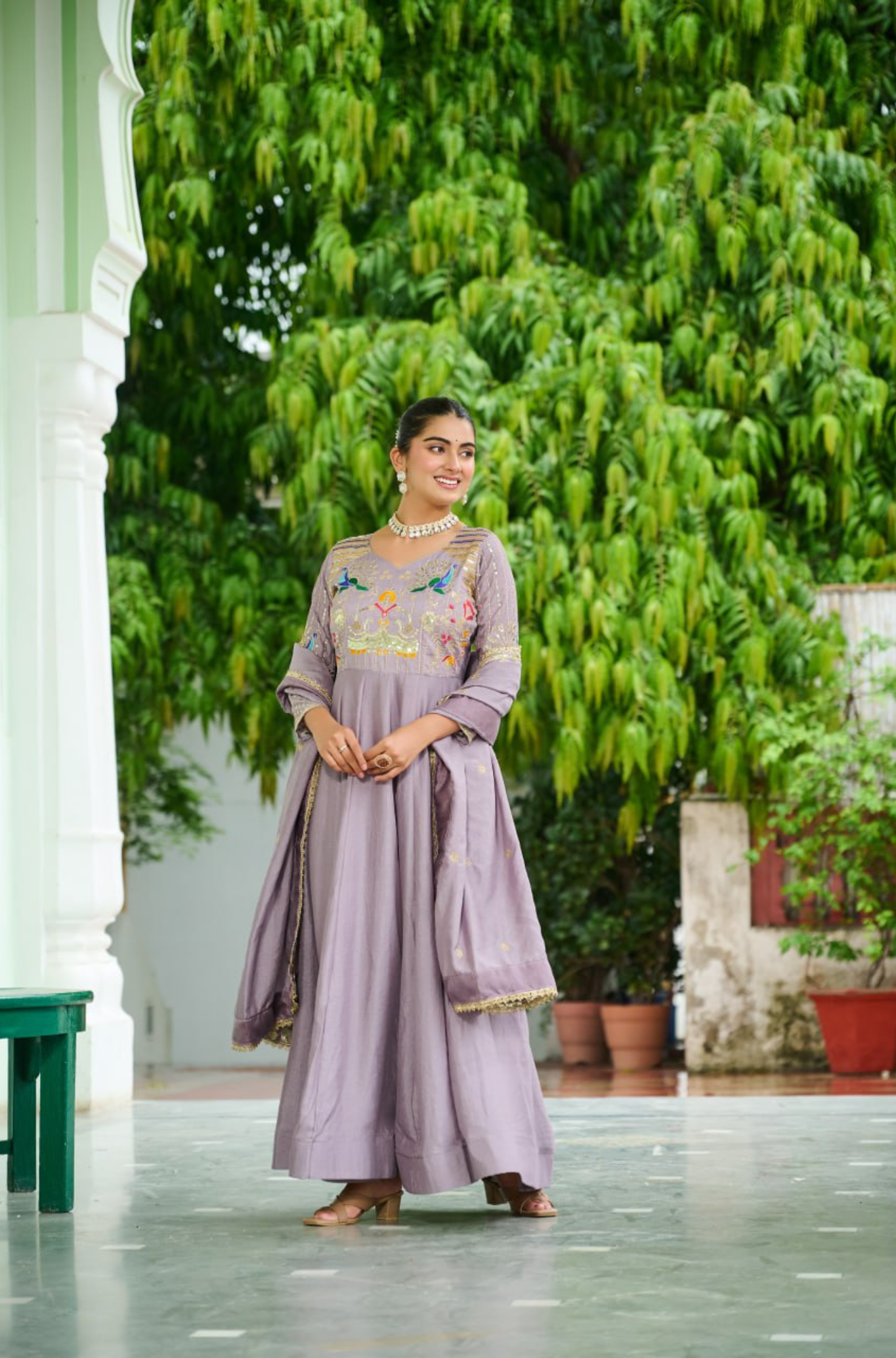 Women's Embroidered Anarkali Gown with Dupatta
