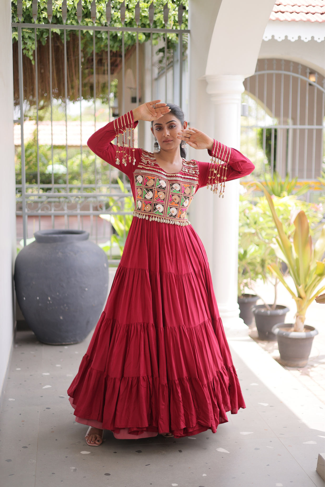 Women's Designer Kutchi Gamthi Embroidered Anarkali Gown