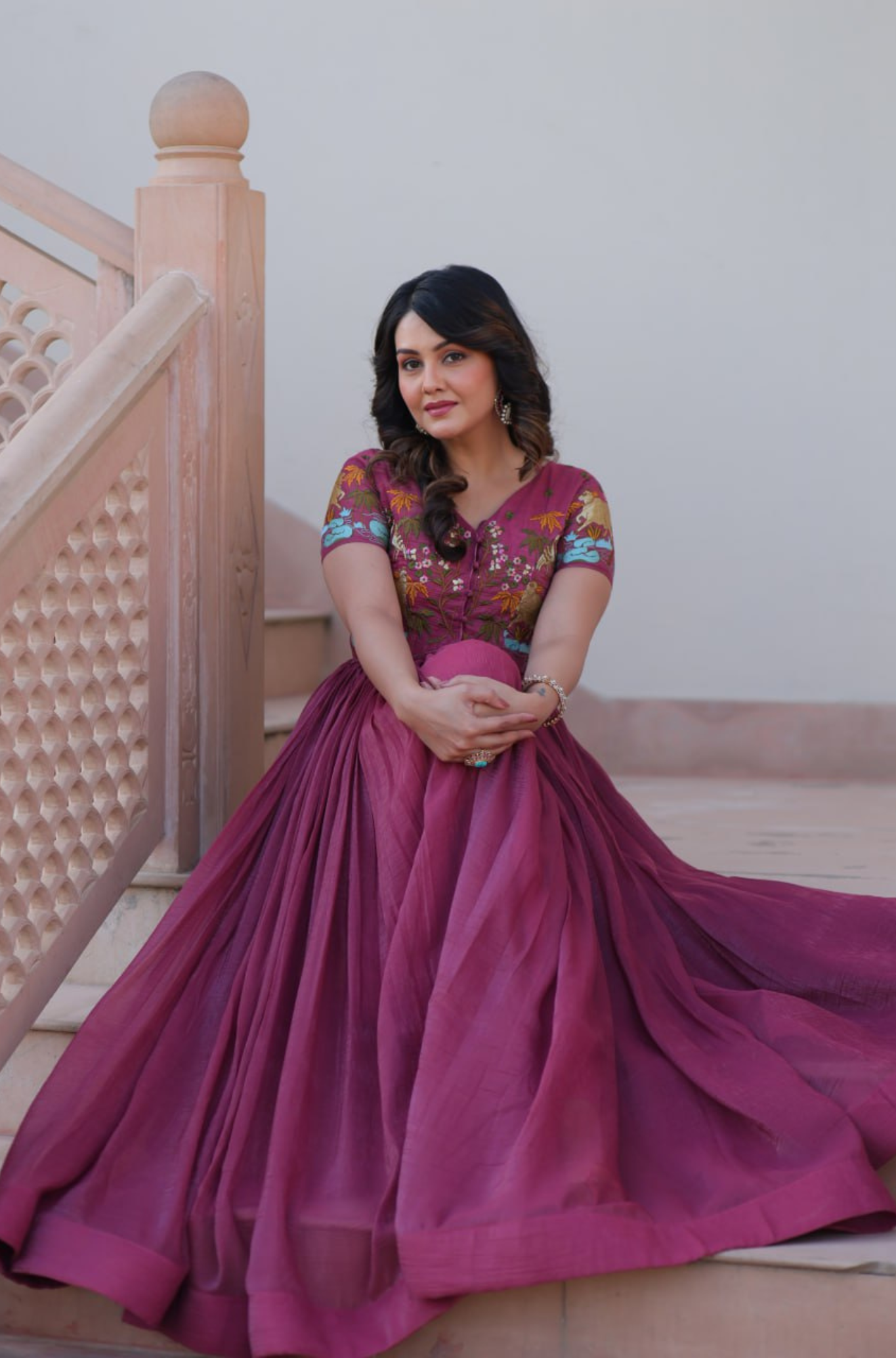 Women’s Floral Embroidered Anarkali Gown Dress