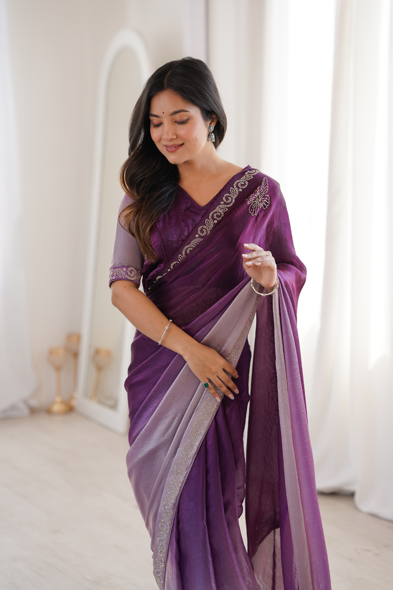 Women Embellished Designer Saree with Fancy Border & Matching Blouse