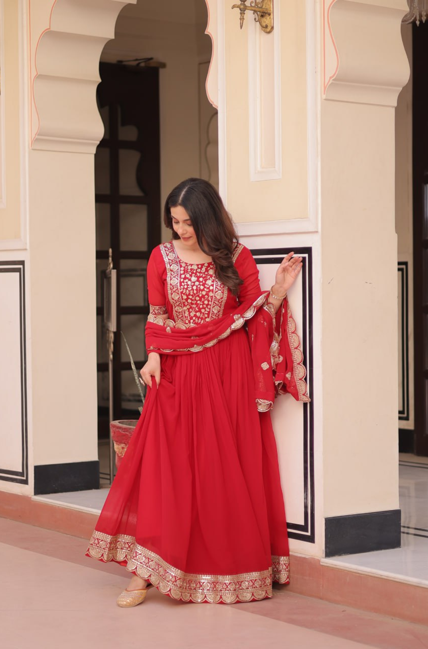 Women's Embroidered Anarkali Gown with Dupatta