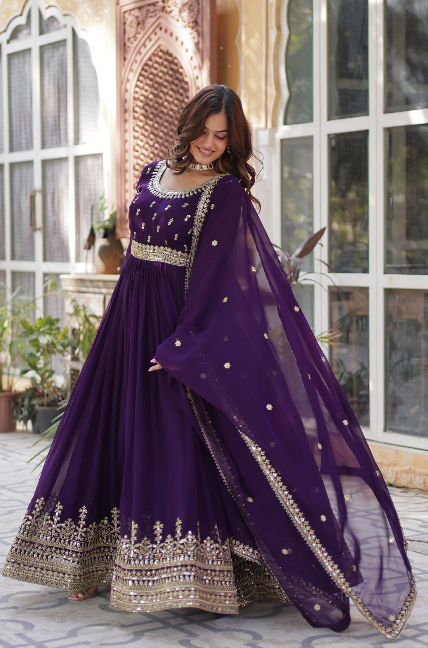 Women Embroidered Anarkali Gown with Dupatta