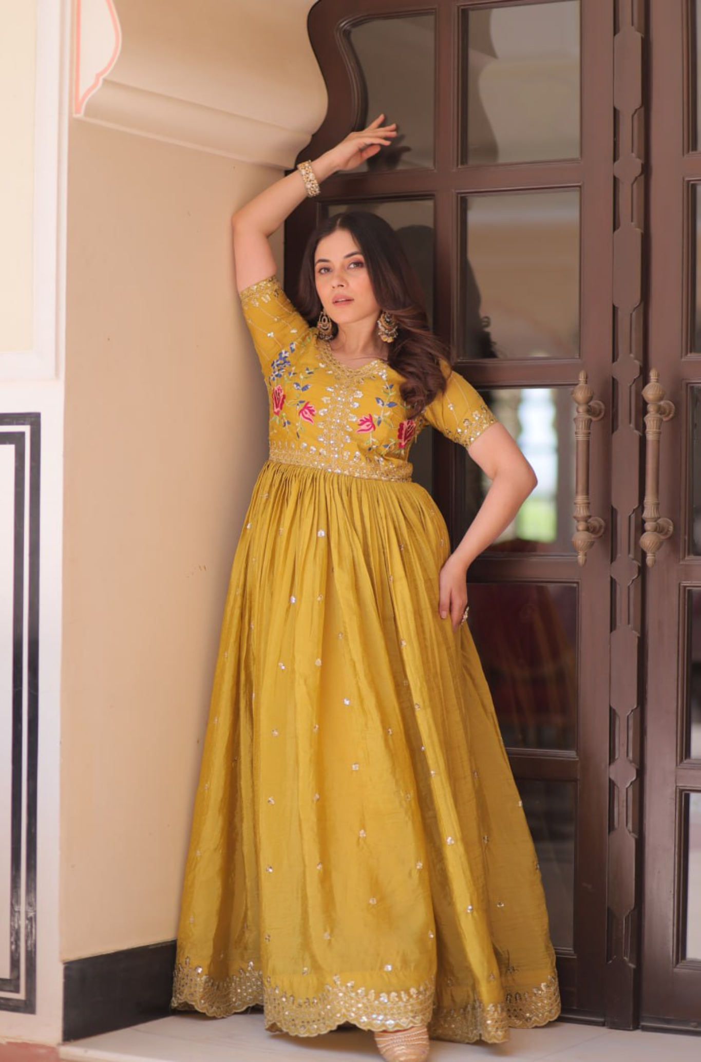Women’s Floral Embroidered Anarkali Gown Dress