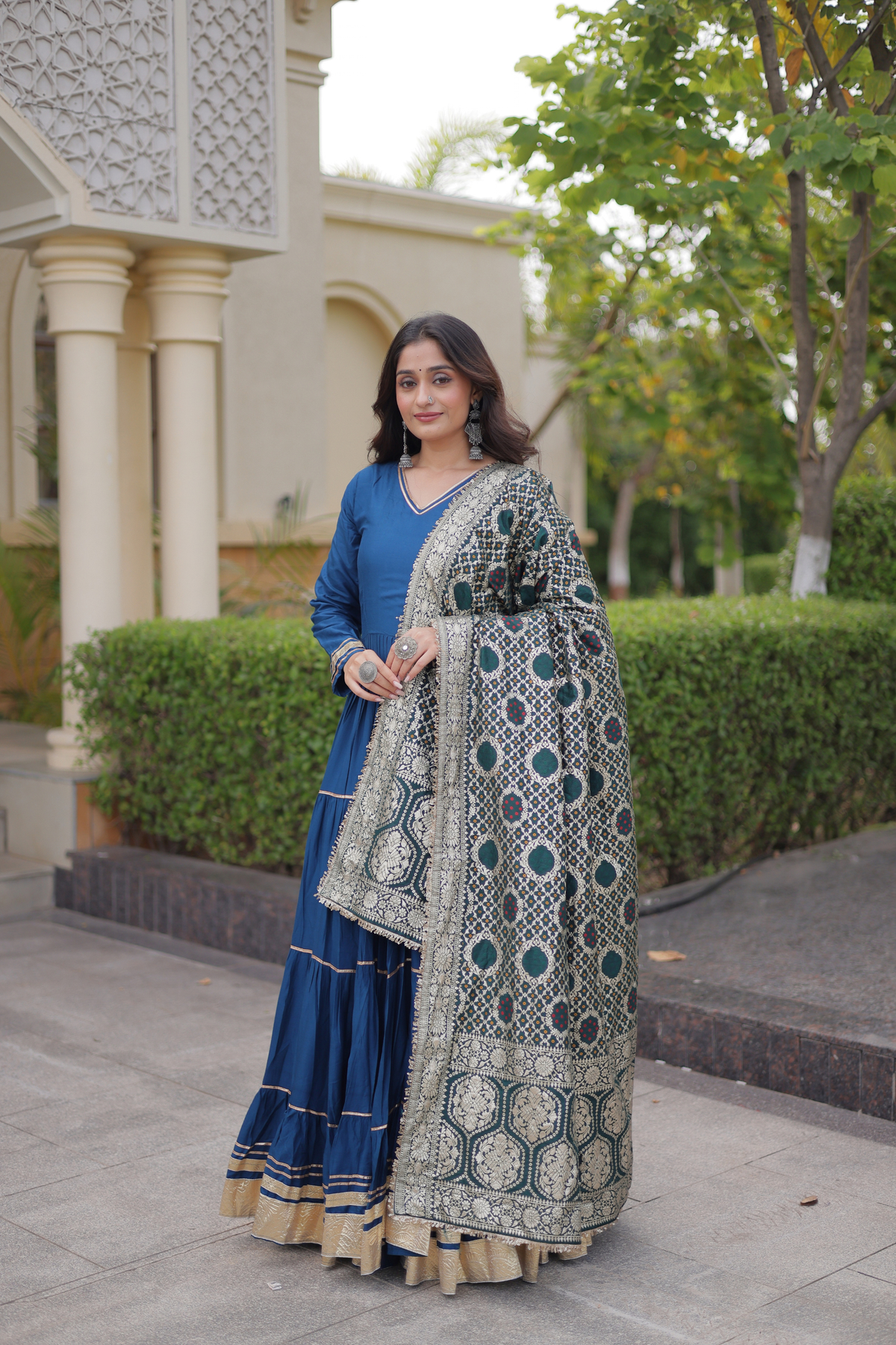 Designer Navratri Anarkali Gown with Traditional Dupatta & Gota Border