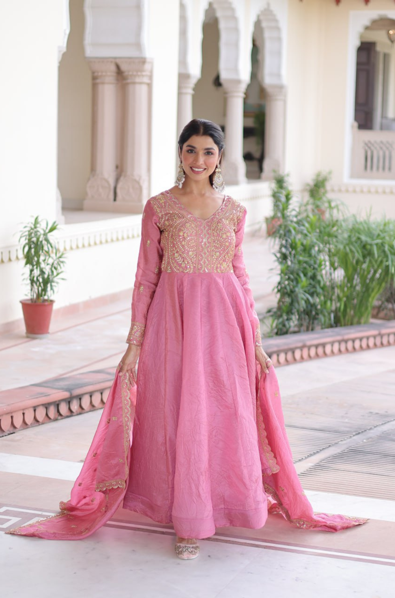 Women's Embroidered Anarkali Gown Set with Dupatta