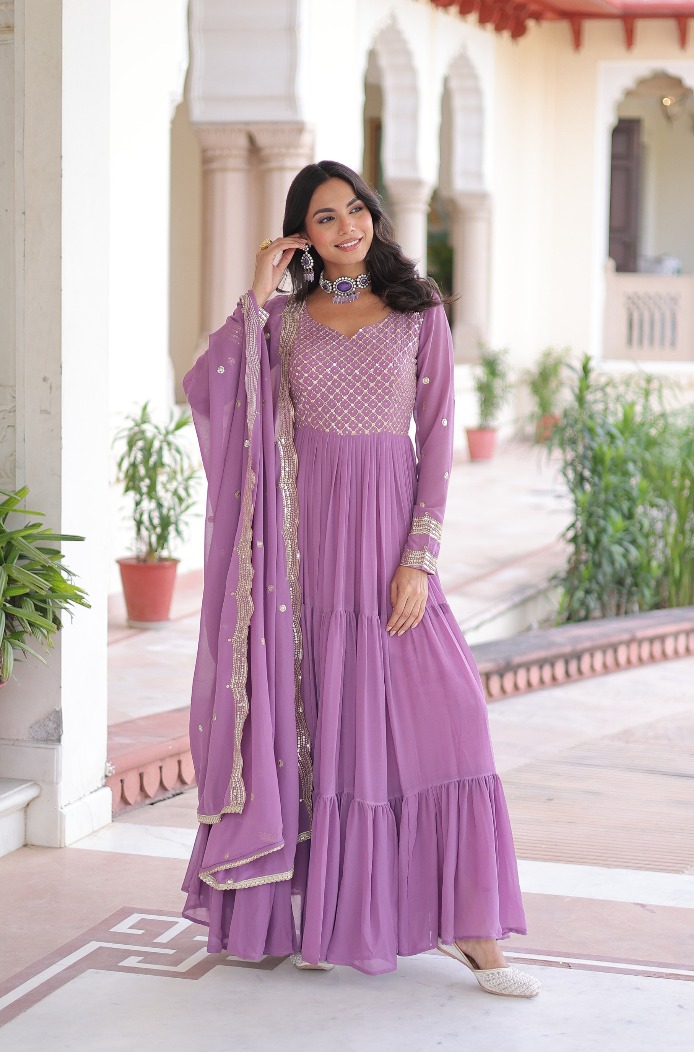 Women's Designer Embroidered Anarkali Gown with Dupatta