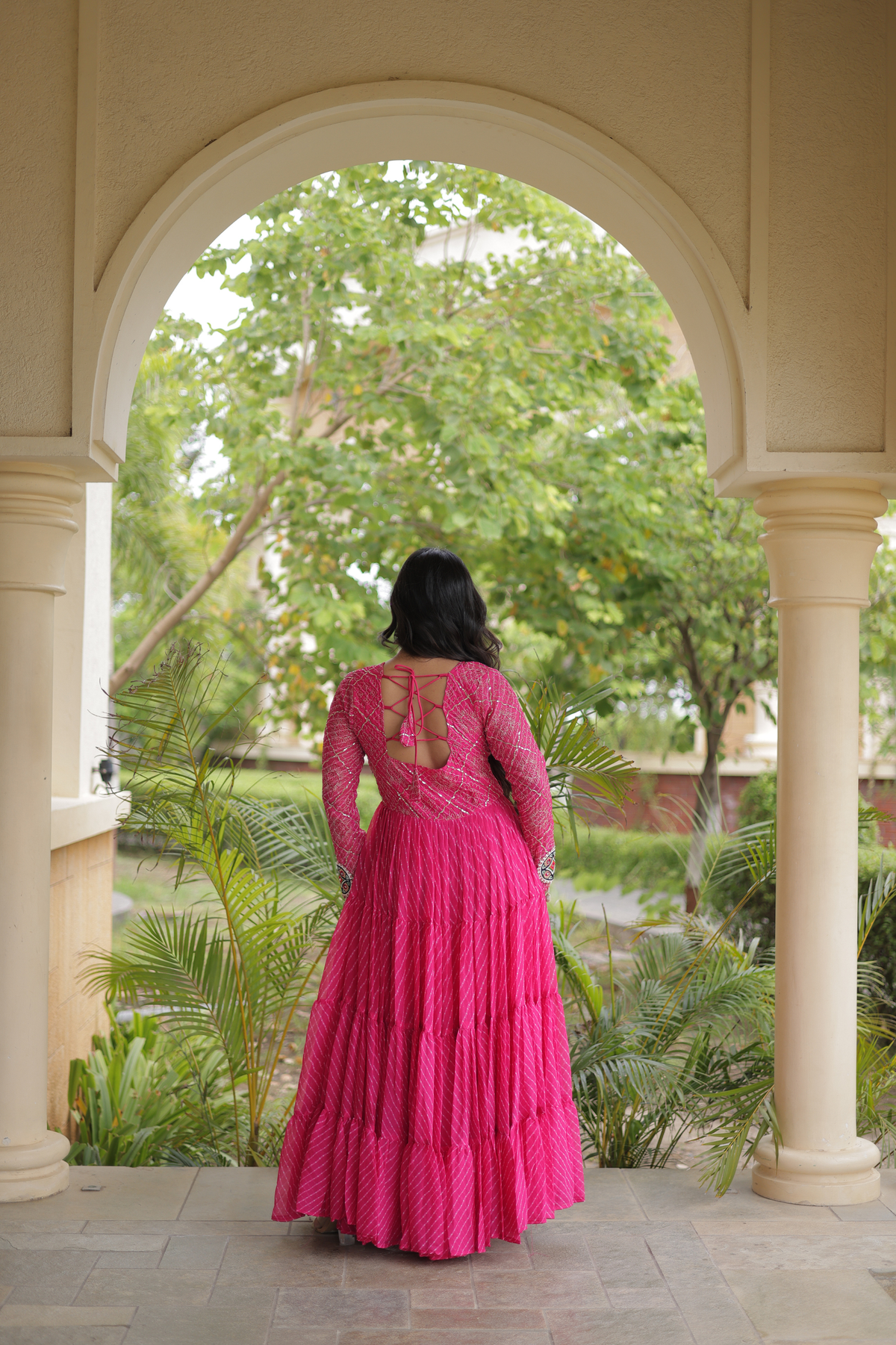 Navratri Special Bandhani Anarkali Gown with Mirror Work & Traditional Embroidered Yoke