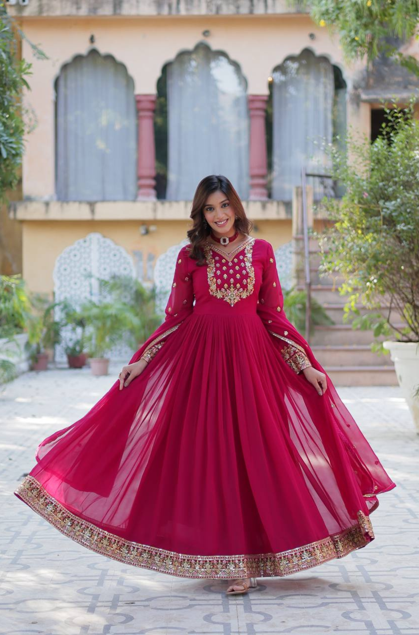 Women's Embroidered Anarkali Gown Set with Dupatta