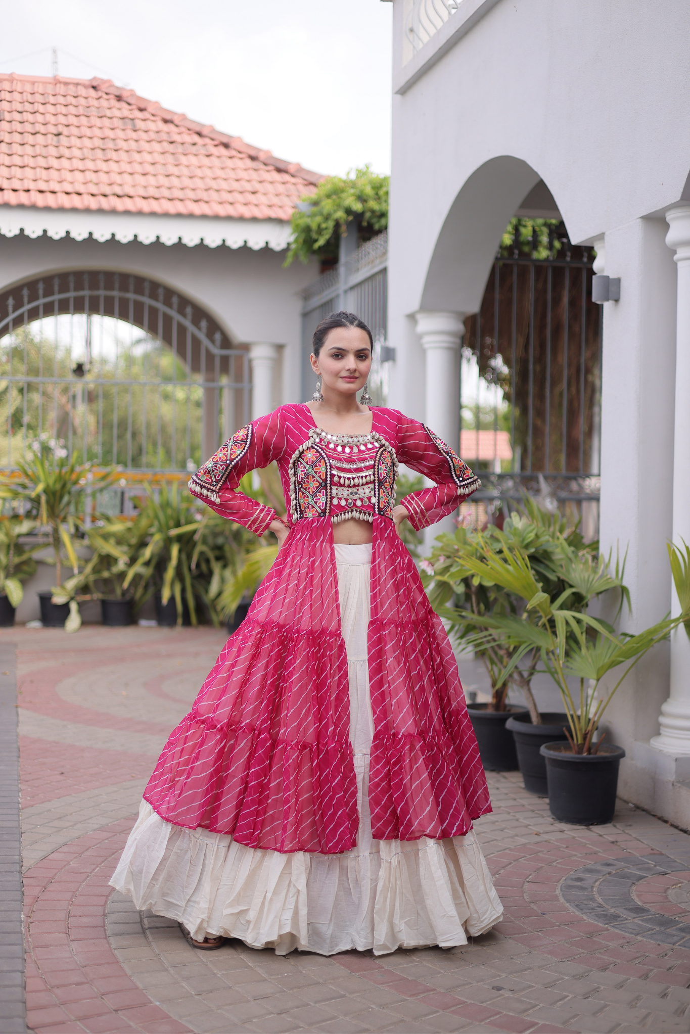 Women's Designer Mirror Work Jacket Lehenga Choli Set