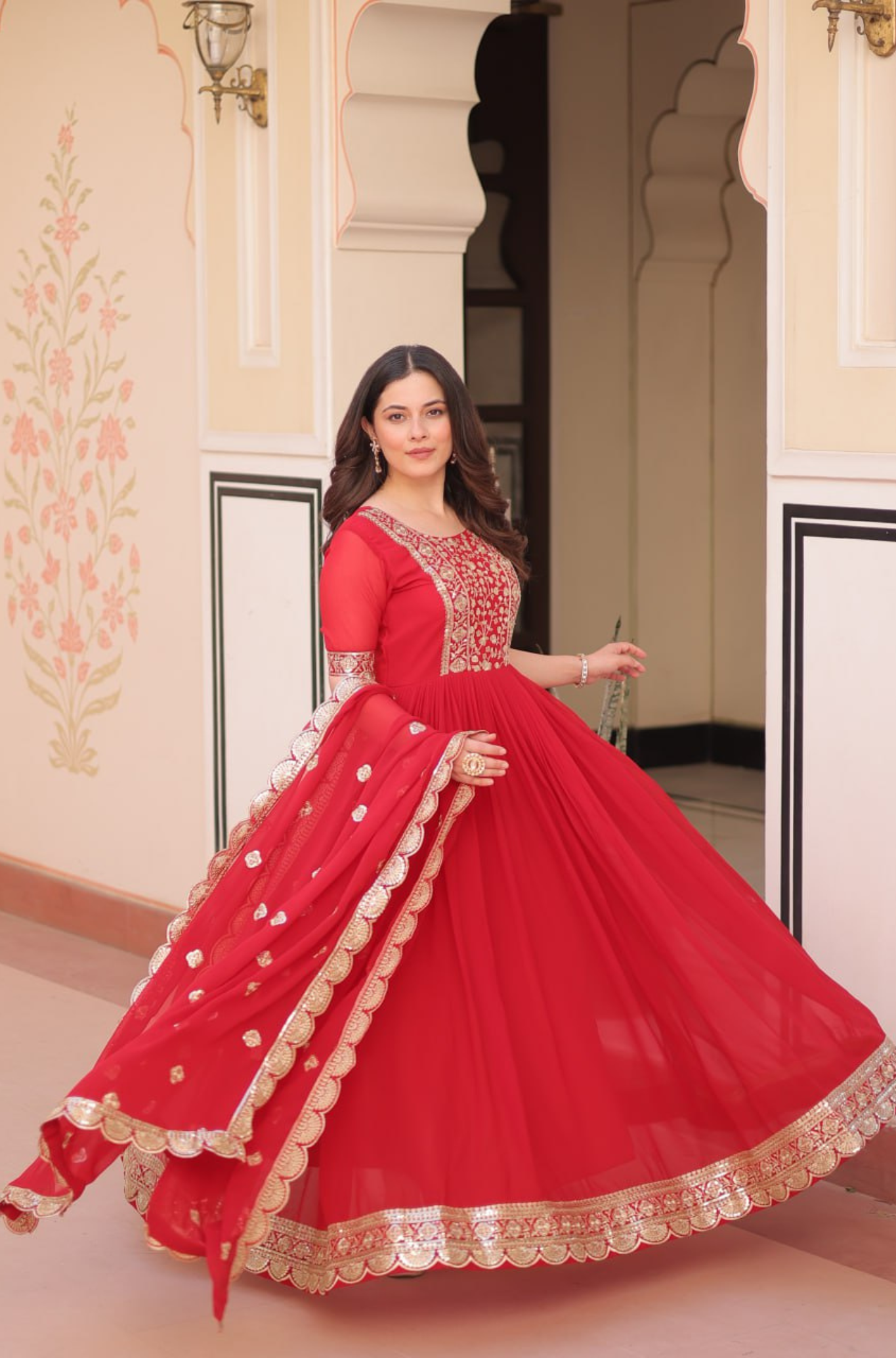 Women's Embroidered Anarkali Gown with Dupatta